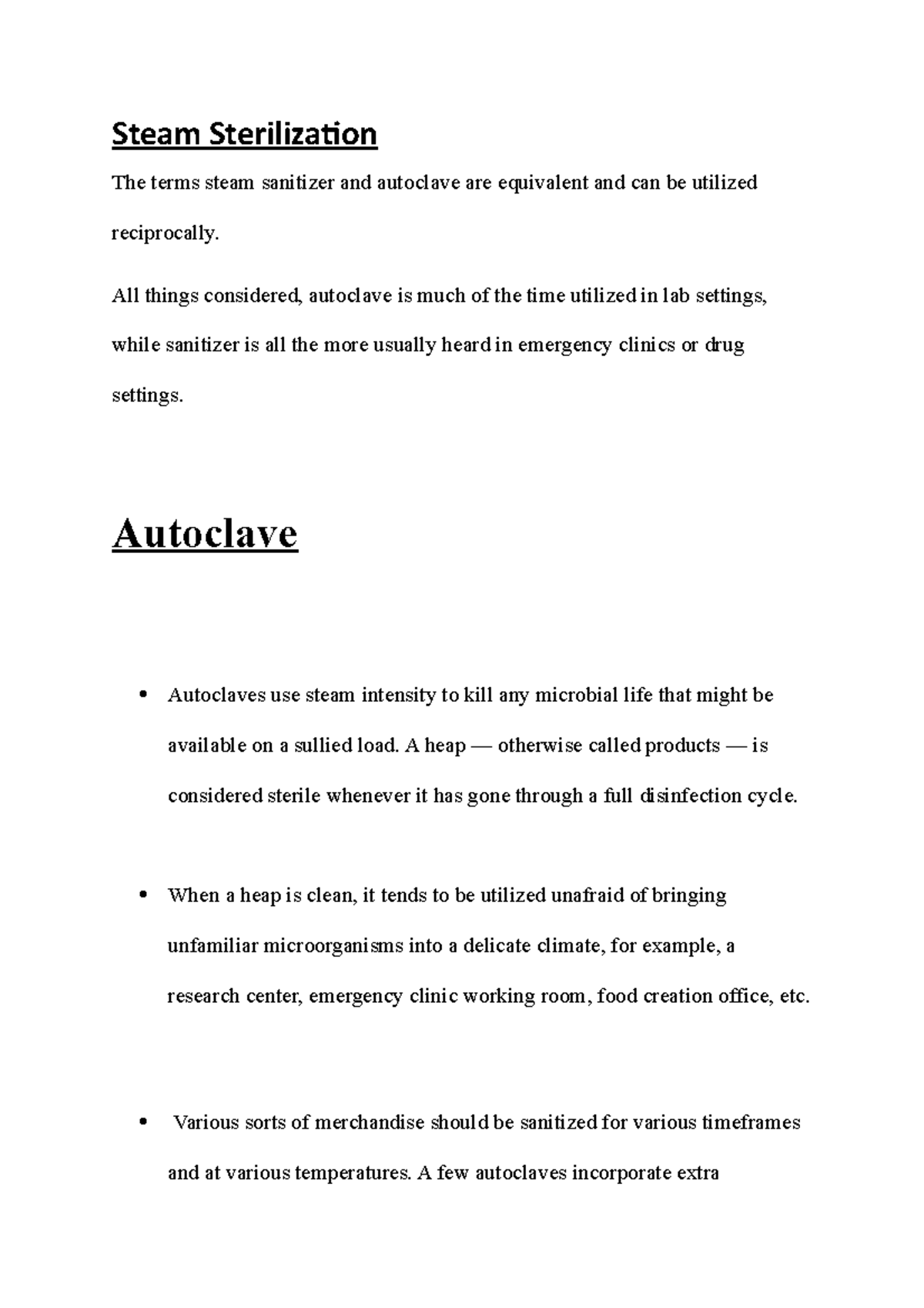 Autoclave - it is useful lecture notes - Steam Sterilization The terms ...