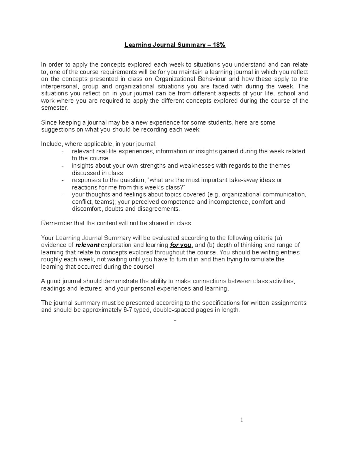 Learning JournalMarking Rubric Learning Journal Summary 18 In