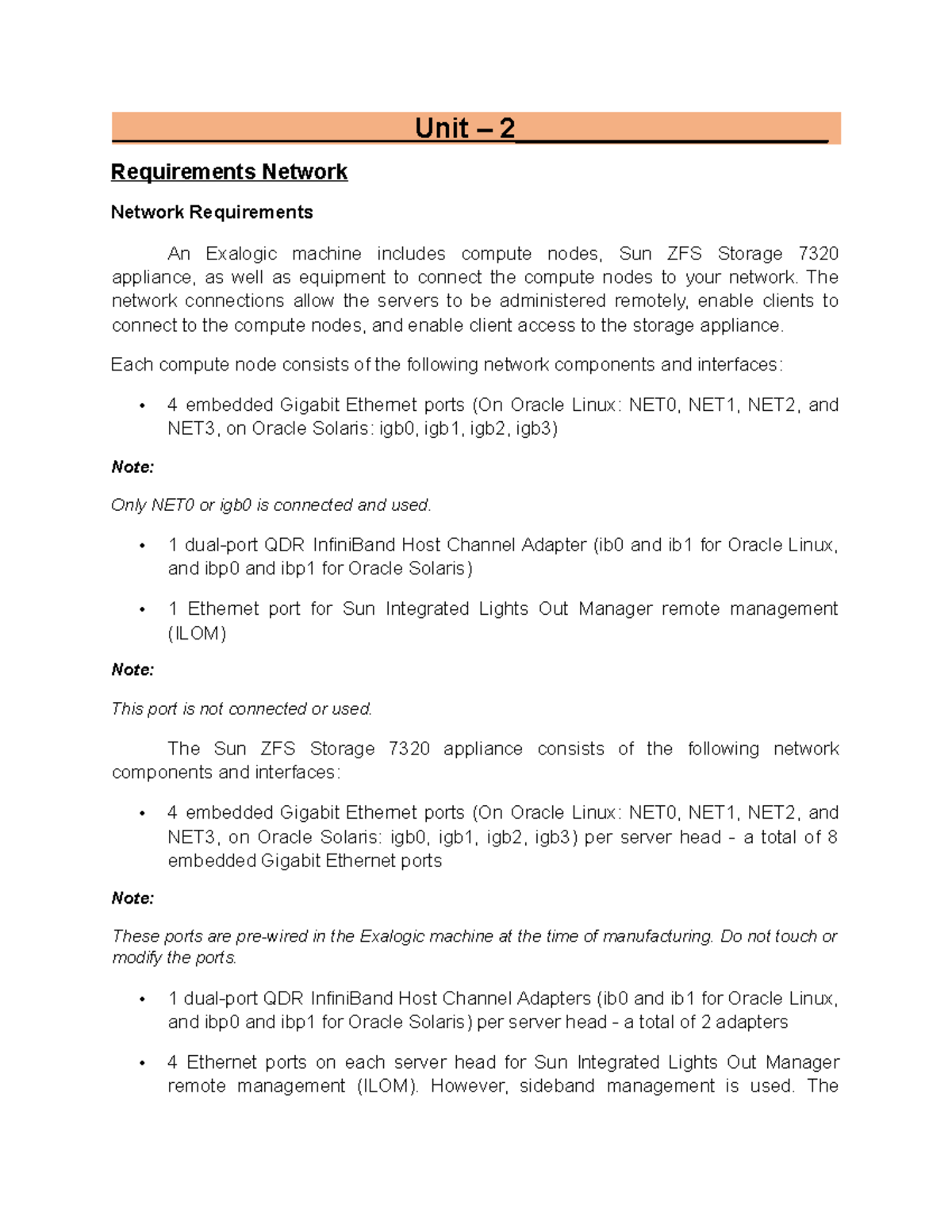 Requirements Network Unit 2 ____________________ Requirements
