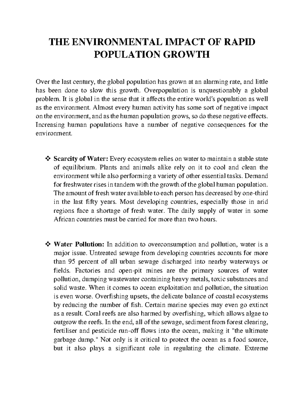 THE Environmental Impact OF Rapid Population Growth - THE ENVIRONMENTAL ...