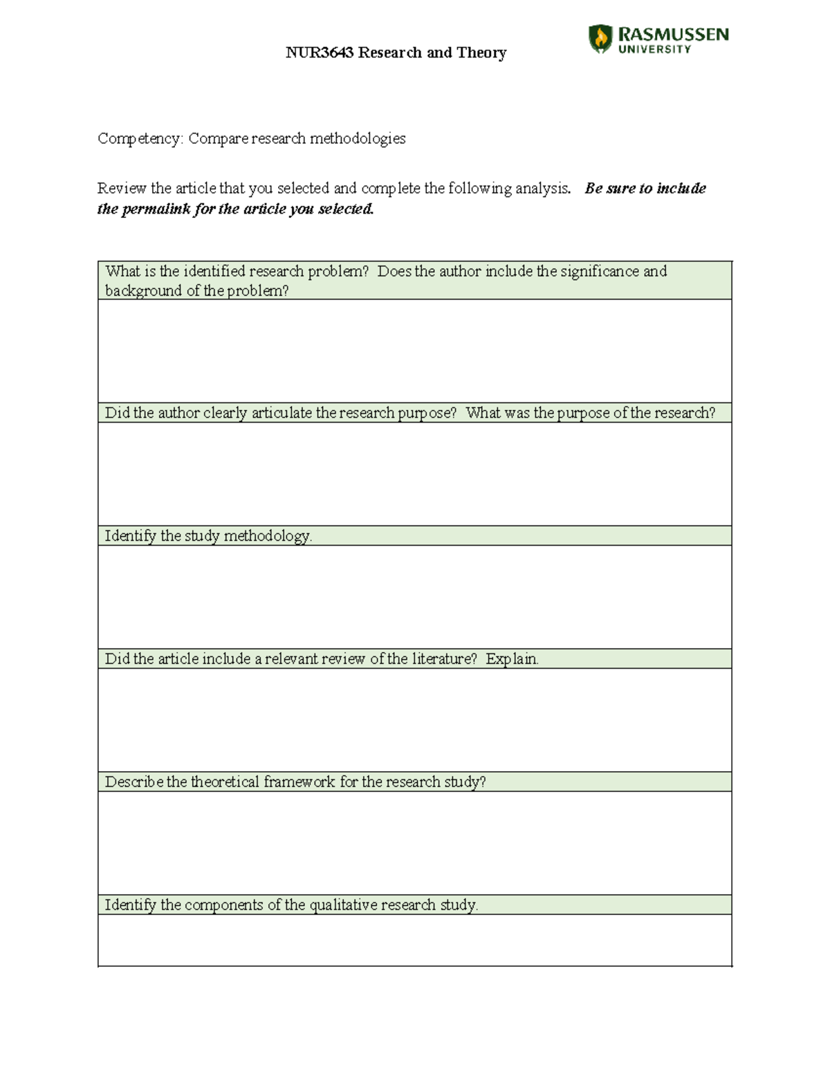 NUR3643 Qualitative Critical Appraisal Worksheet - NUR3643 Research and ...