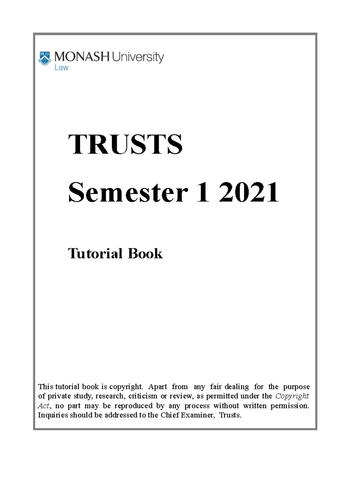 2021 Sem 1 Trusts LLB Tutorial Book - LAW4170 - Monash - Studocu