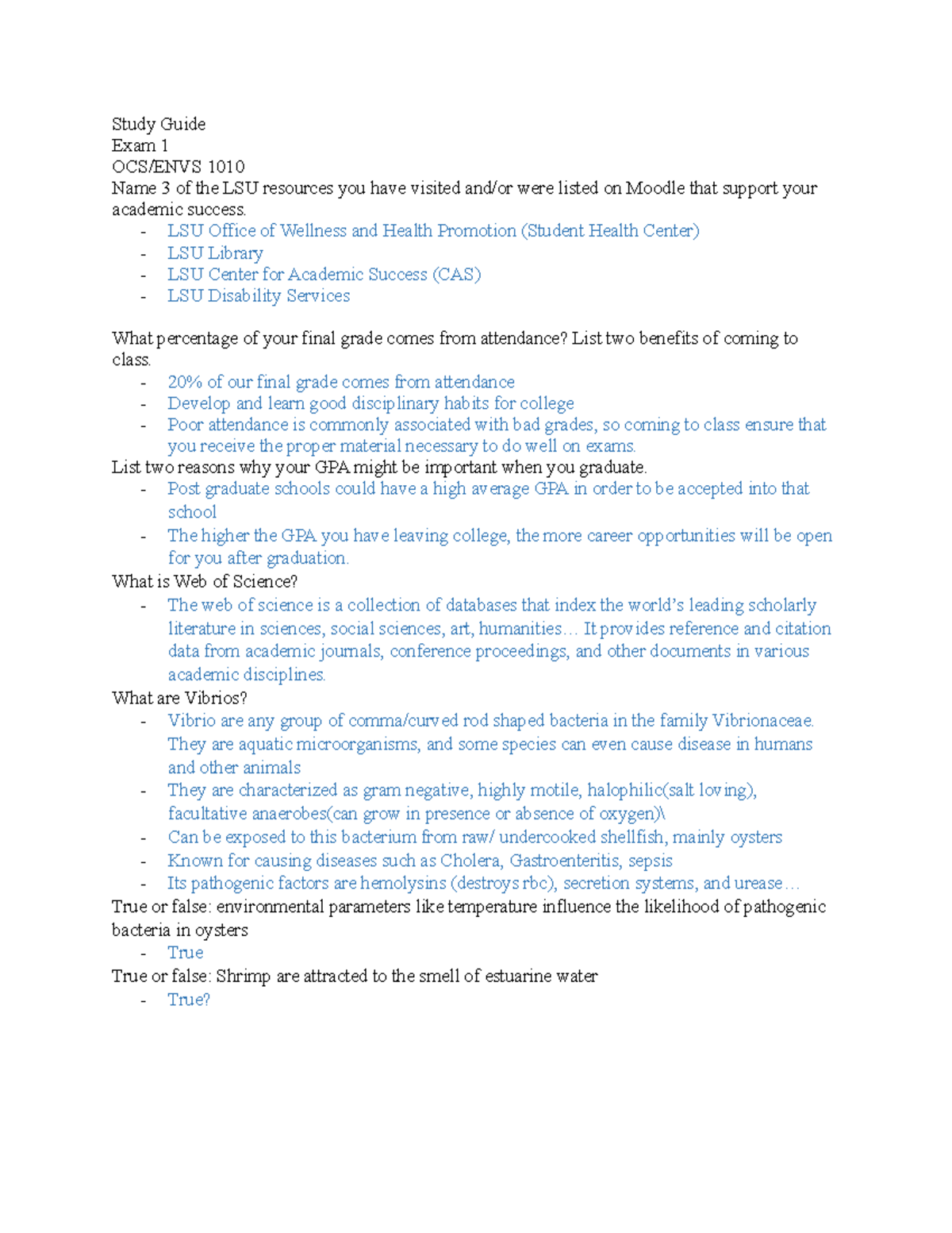 OCS 2022 midterm study guide Study Guide Exam 1 OCS/ENVS 1010 Name 3 of the LSU resources you