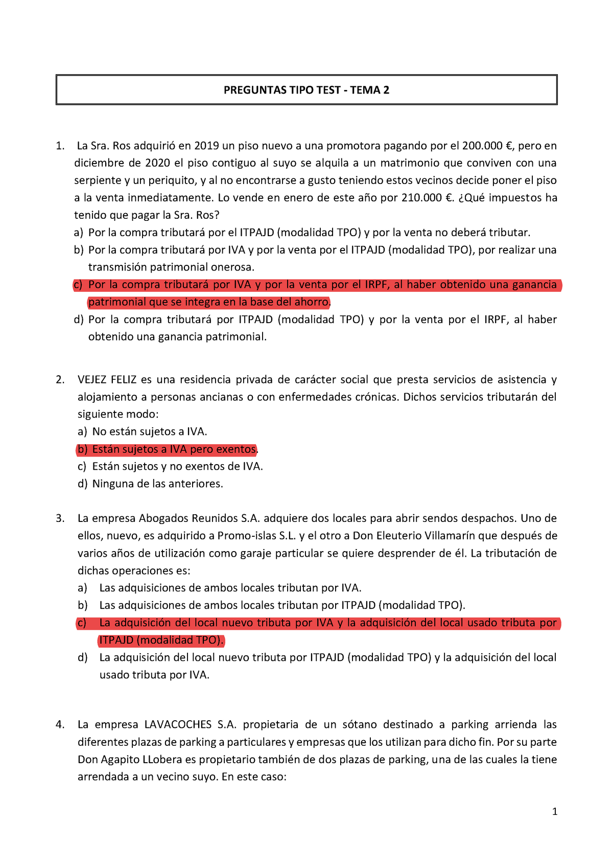 Preguntas TEST - TEMA 2 - (2021) Solucion - 1 PREGUNTAS TIPO TEST ...