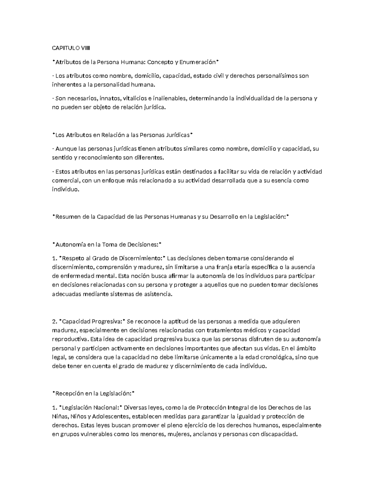 Capitulo VIII - CAPITULO VIII Atributos de la Persona Humana: Concepto ...