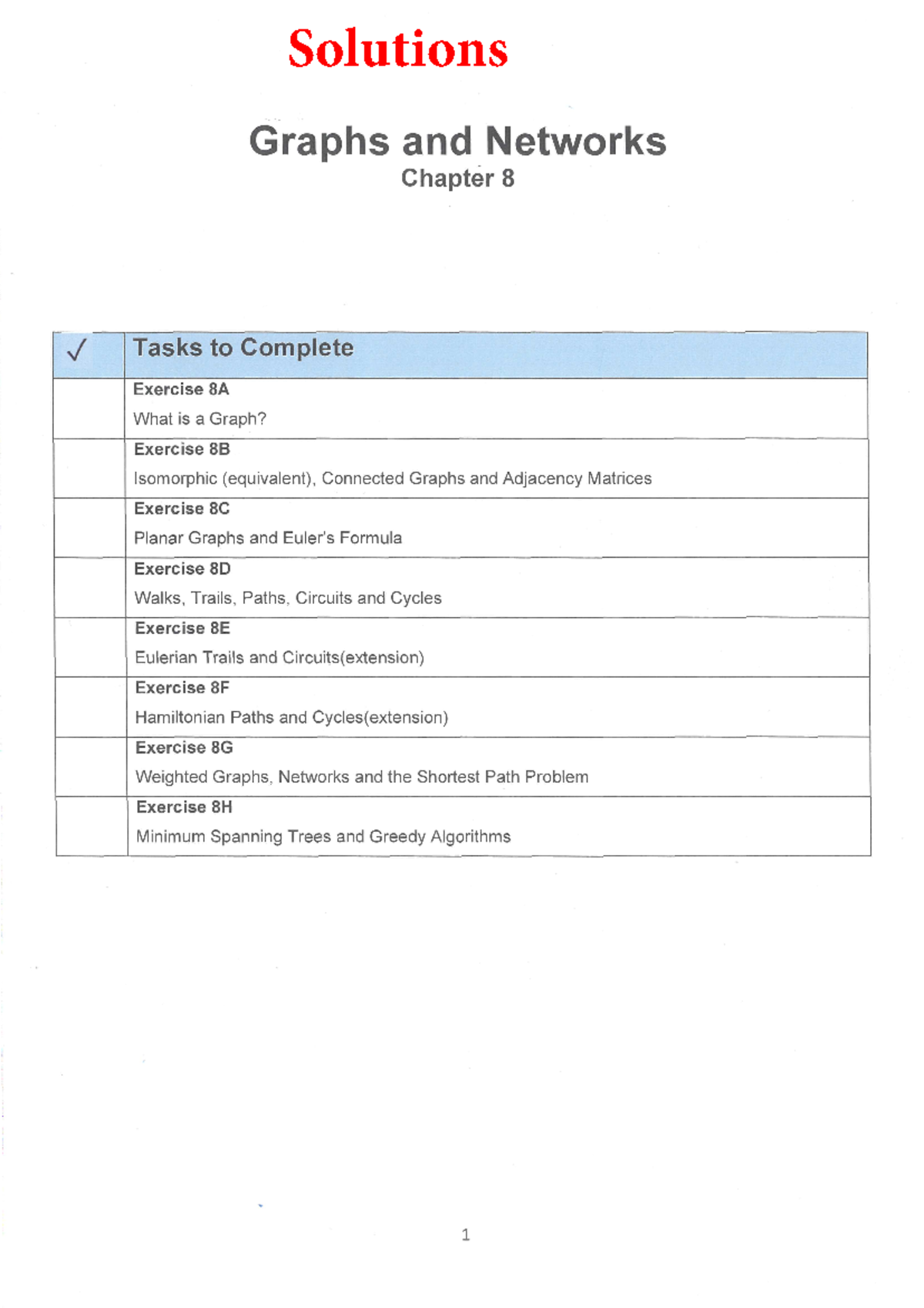 Chapter 8 Student Notes Solutions - Graphs and Networks Chapter 8 What ...