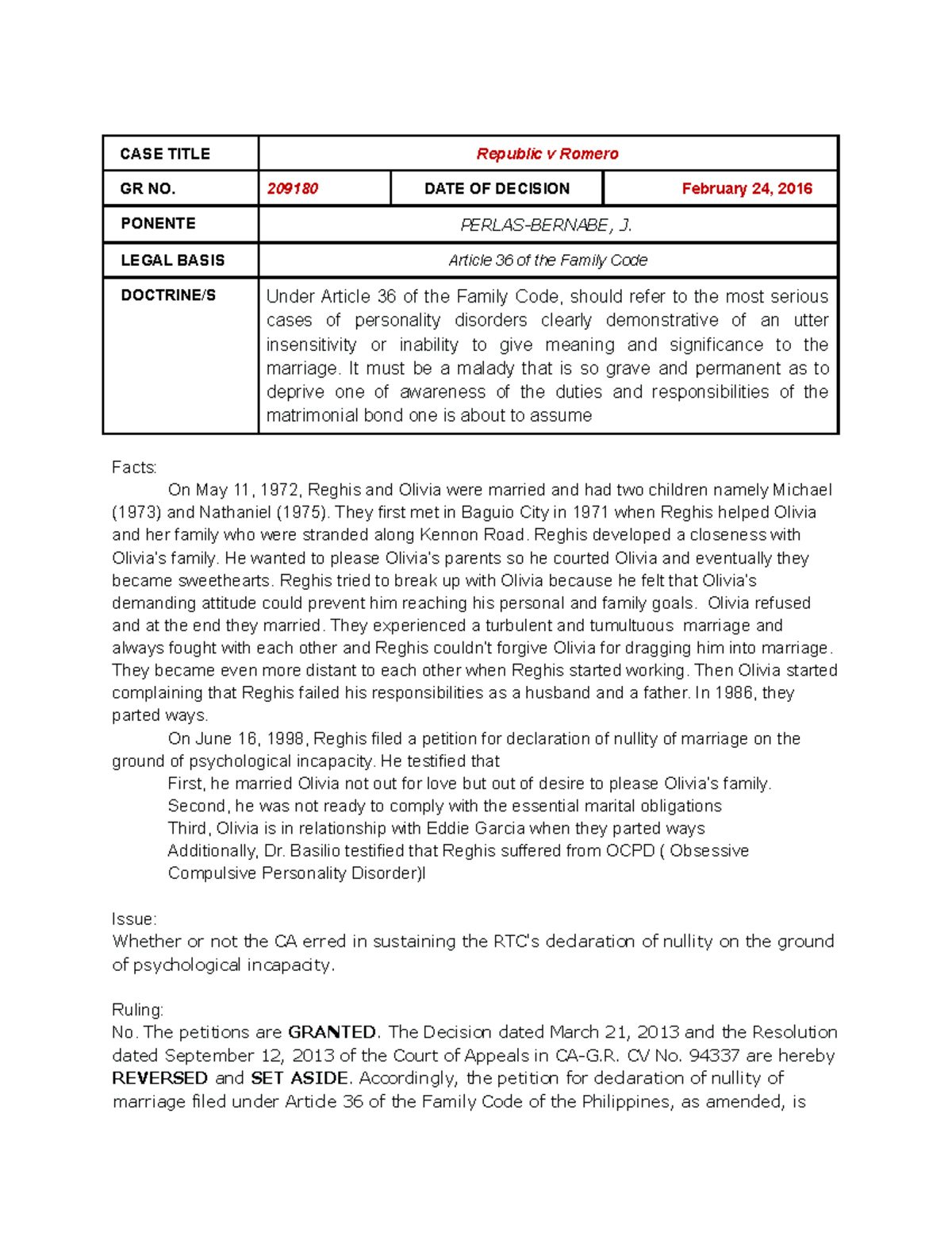Republic v Romero Case Digest CASE TITLE Republic v Romero GR NO
