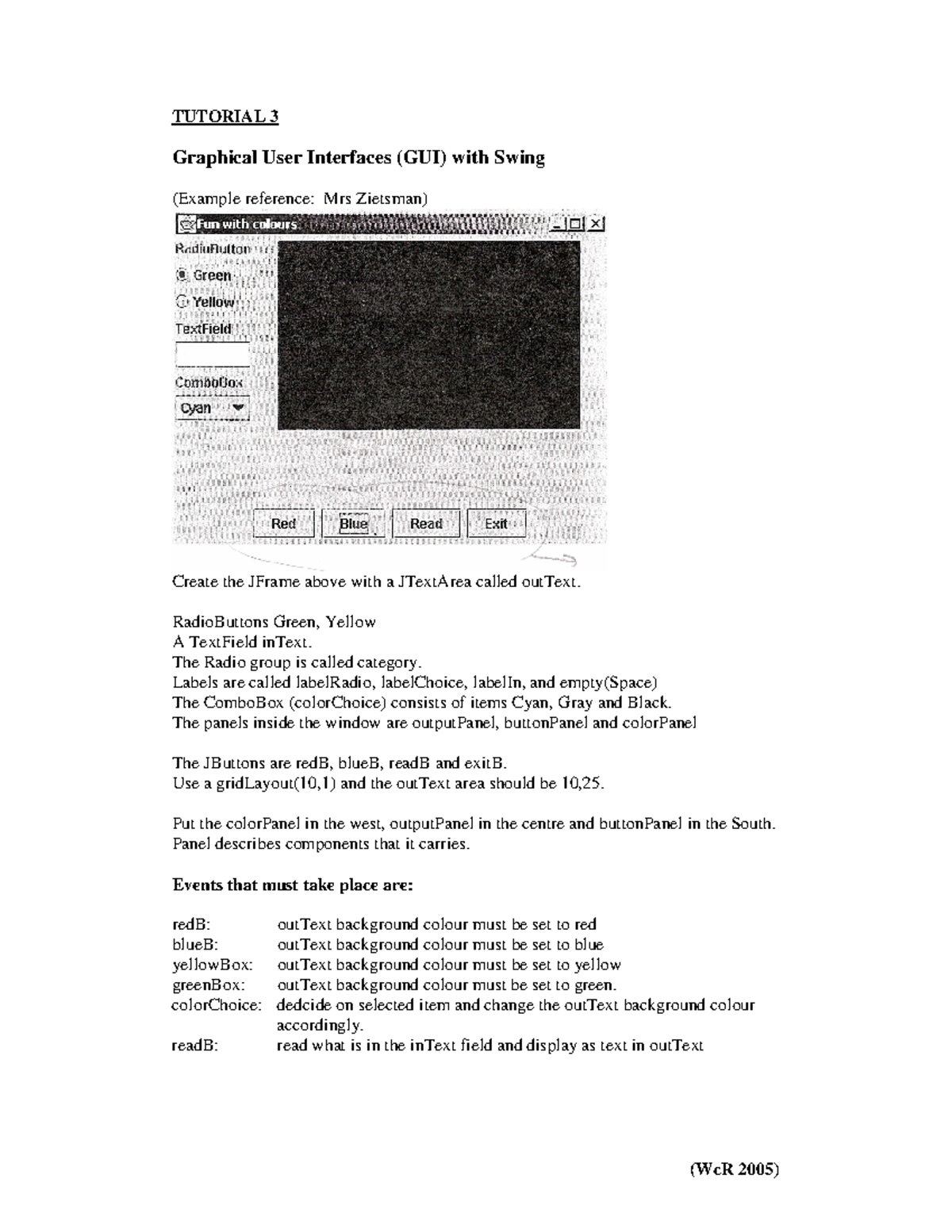 Java Enrichment Exercise.PDF - (WcR 2005) TUTORIAL 3 Graphical User ...