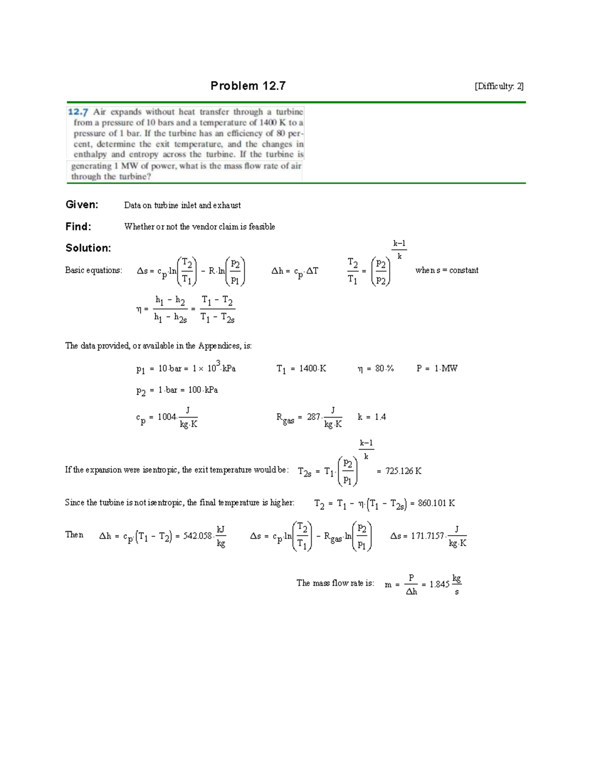 Midterm Review Exam Notes and Solutions 19 - Given: Data on turbine ...