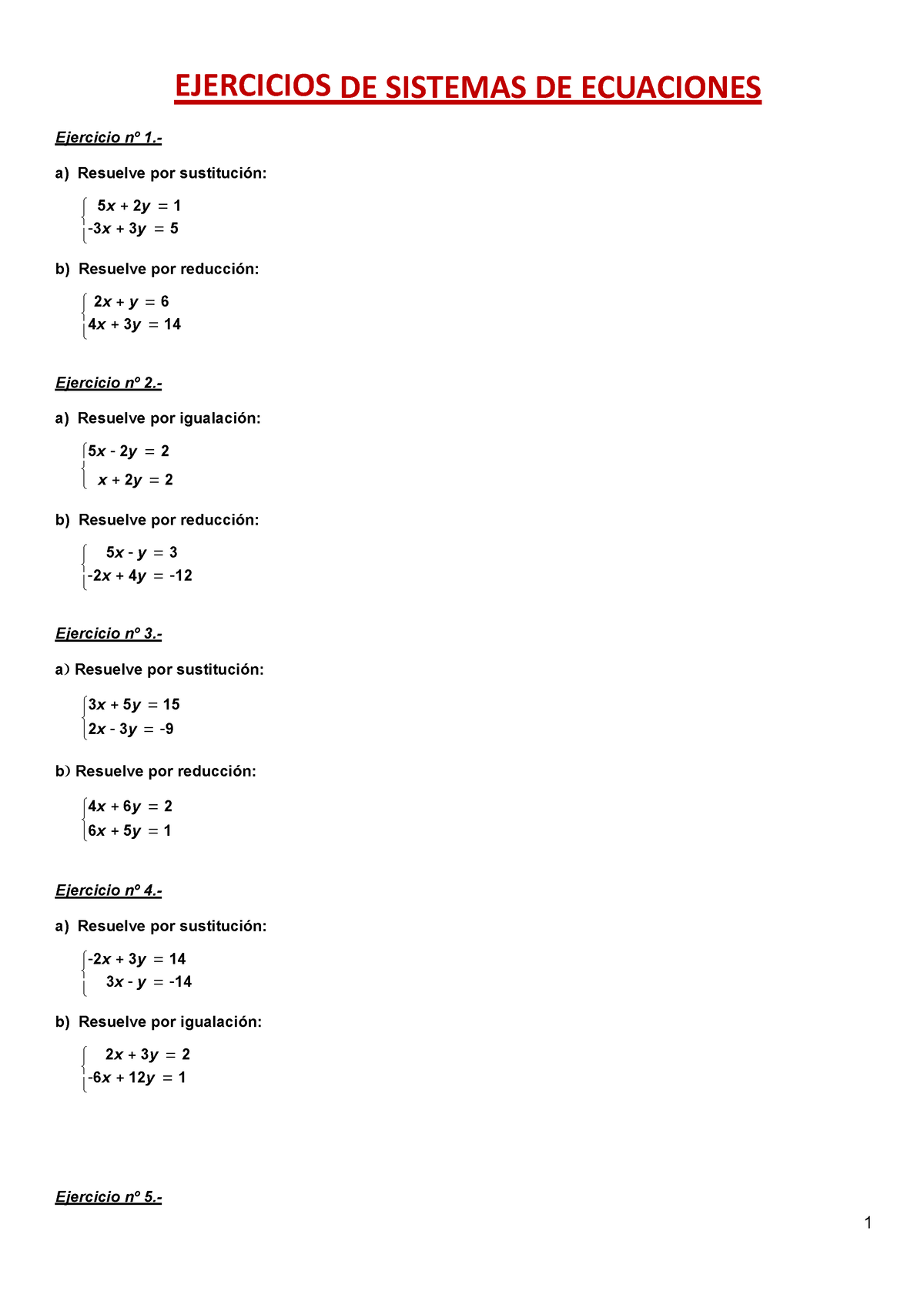 Ejercicios De Sistemas De Ecuaciones - EJERCICIOS DE SISTEMAS DE ...