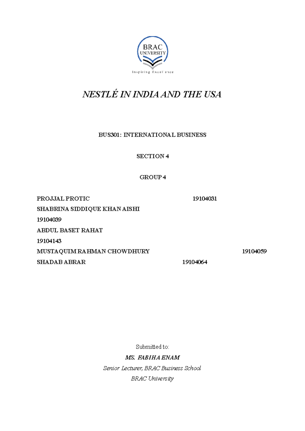 Termbus 301 - Nothing - NESTLÉ IN INDIA AND THE USA BUS301 ...