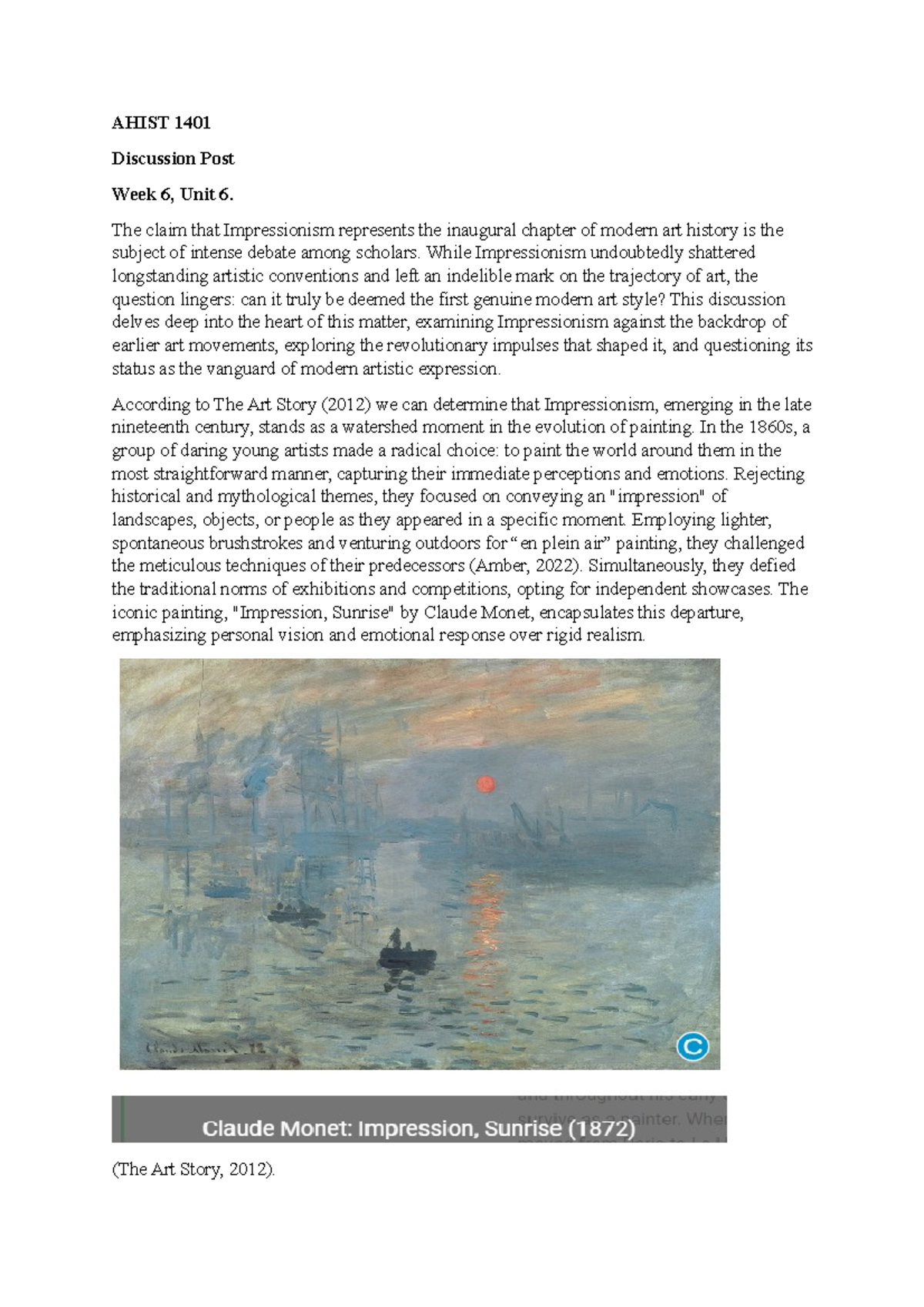 AHIST 1401 Discussion Post Unit 6 - AHIST 1401 Discussion Post Week 6 ...