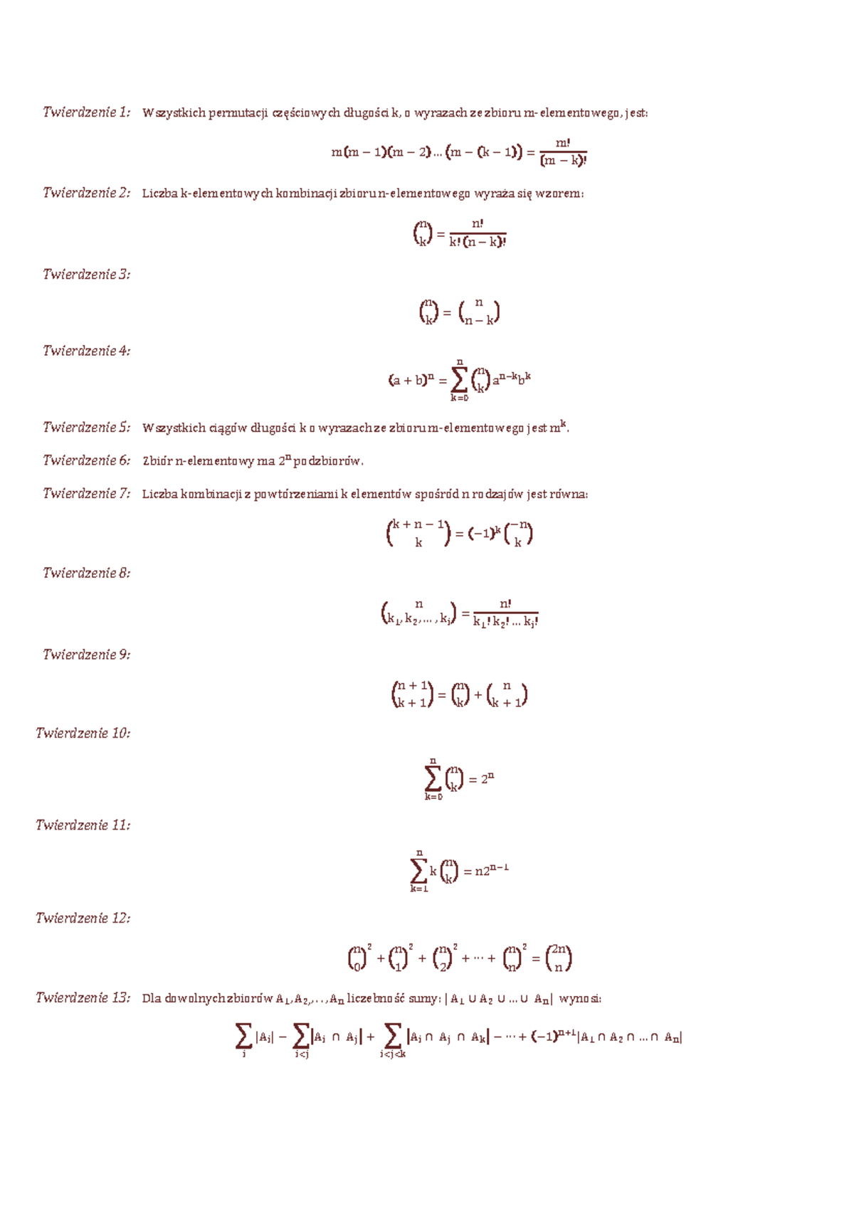 Dyskretna-wzory - Summary Matematyka Dyskretna - Twierdzenie 1 ...