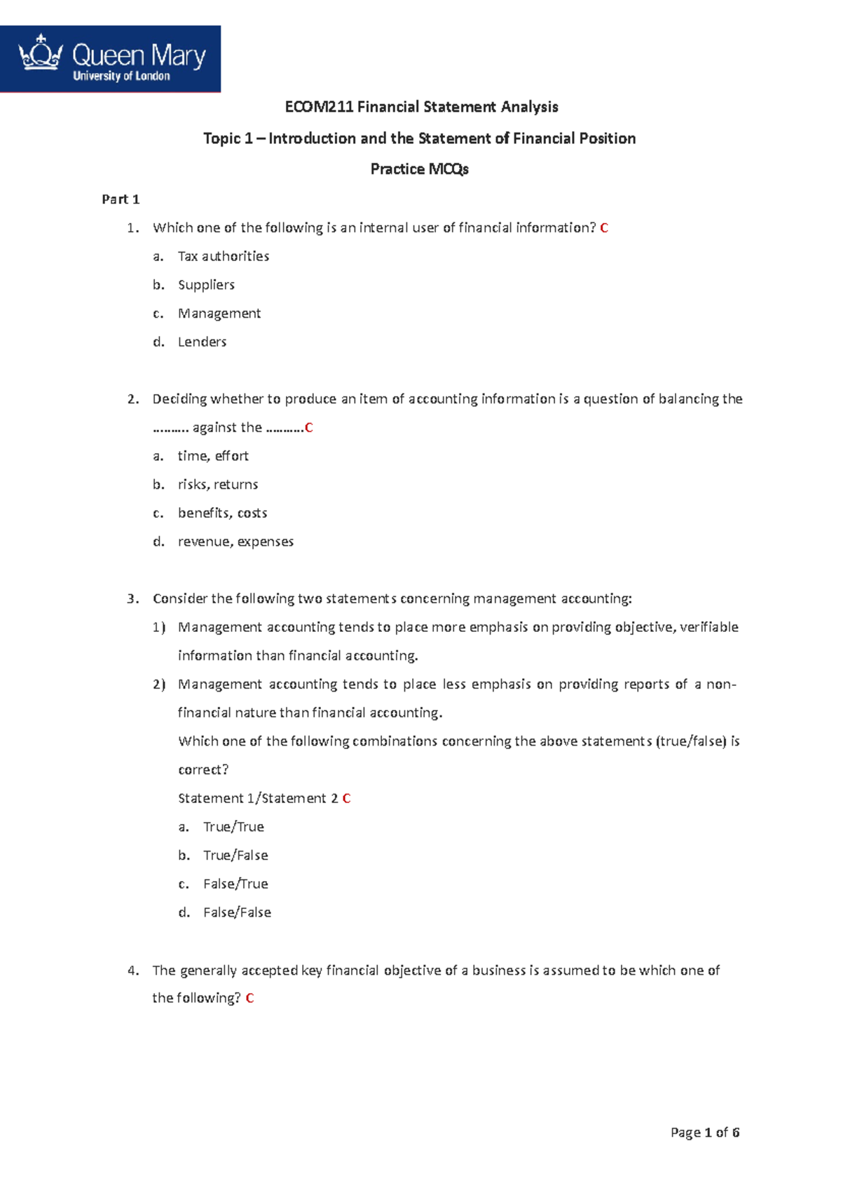 Mcqs On Financial Statements _ Financial Statements Multiple Choice ...