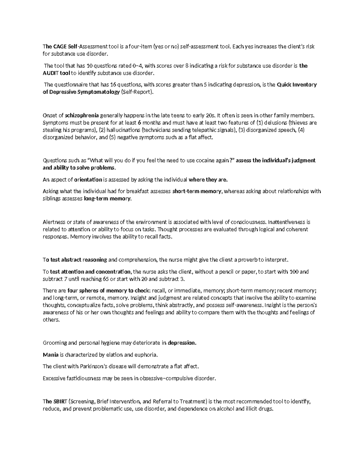 Ch6 health assesment - The CAGE Self-Assessment tool is a four-item ...