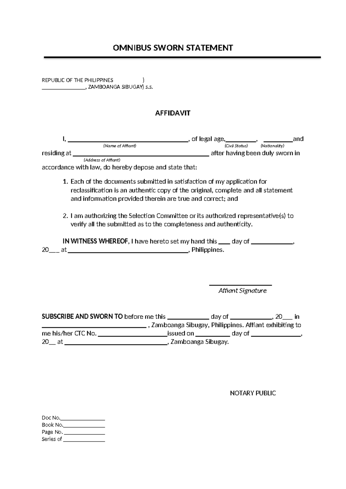 Omnibusswornstatement OMNIBUS SWORN STATEMENT REPUBLIC OF THE