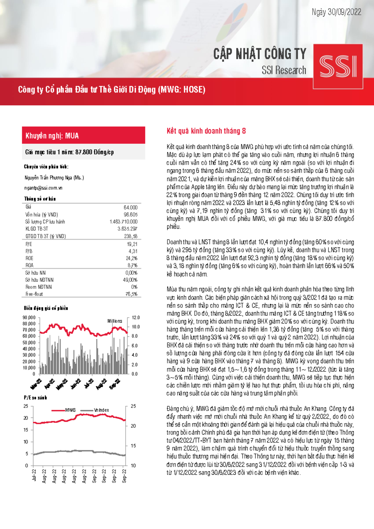 MWG 20220930 DC-Note - CẬP NHẬT CÔNG TY SSI Research Ngày 30/09/ Công ...