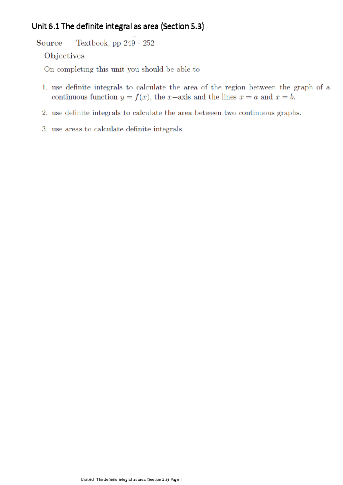 Unit 6.1 The definite integral as area - Section 5.3 (with annotations ...