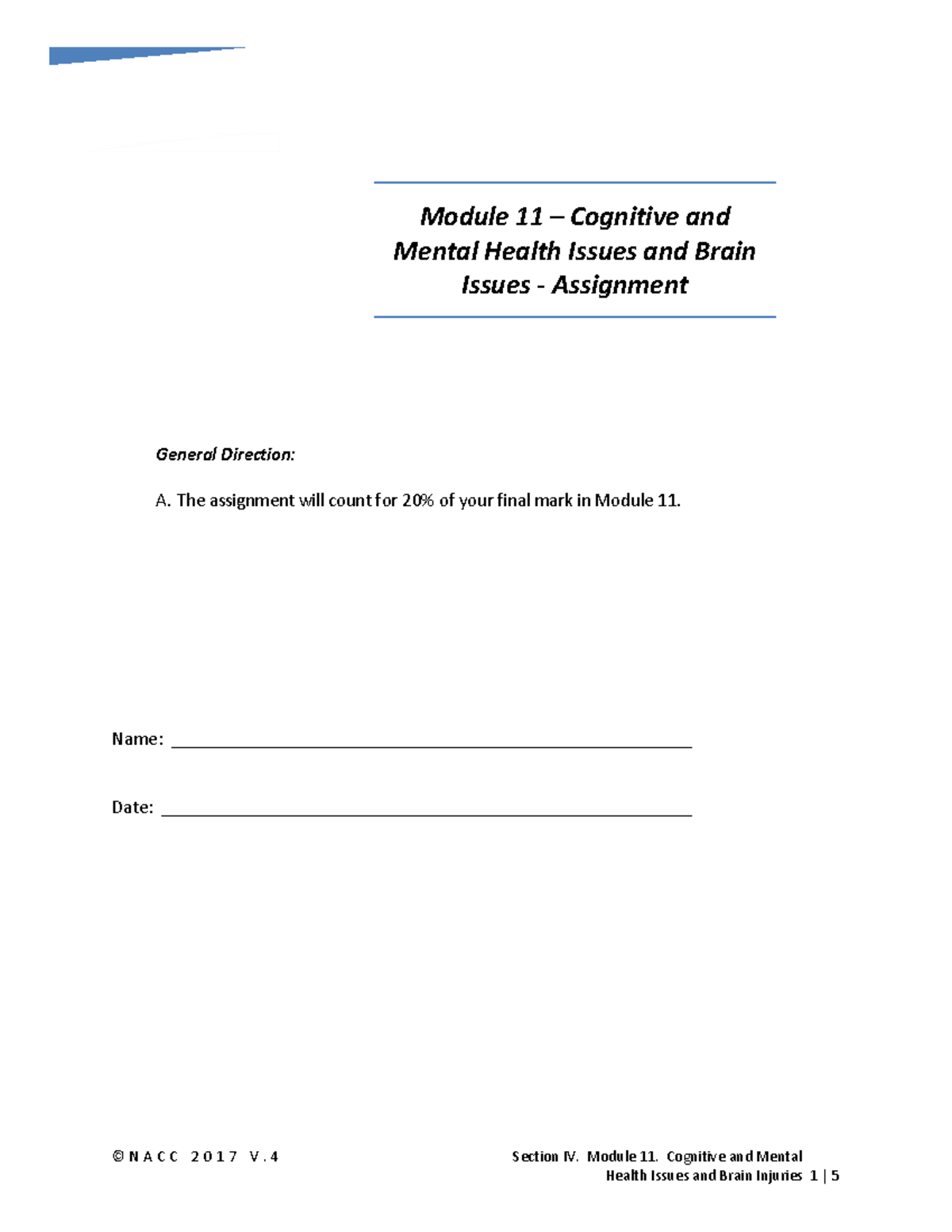 cognitive and mental health - © N A C C 2 0 1 7 V. 4 Section IV. Module ...
