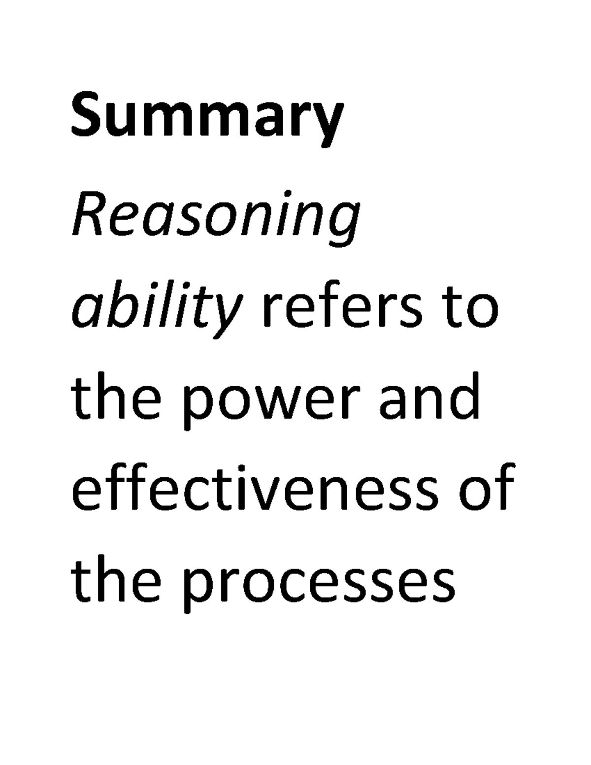 Reasoning - Summary Reasoning ability refers to the power and ...