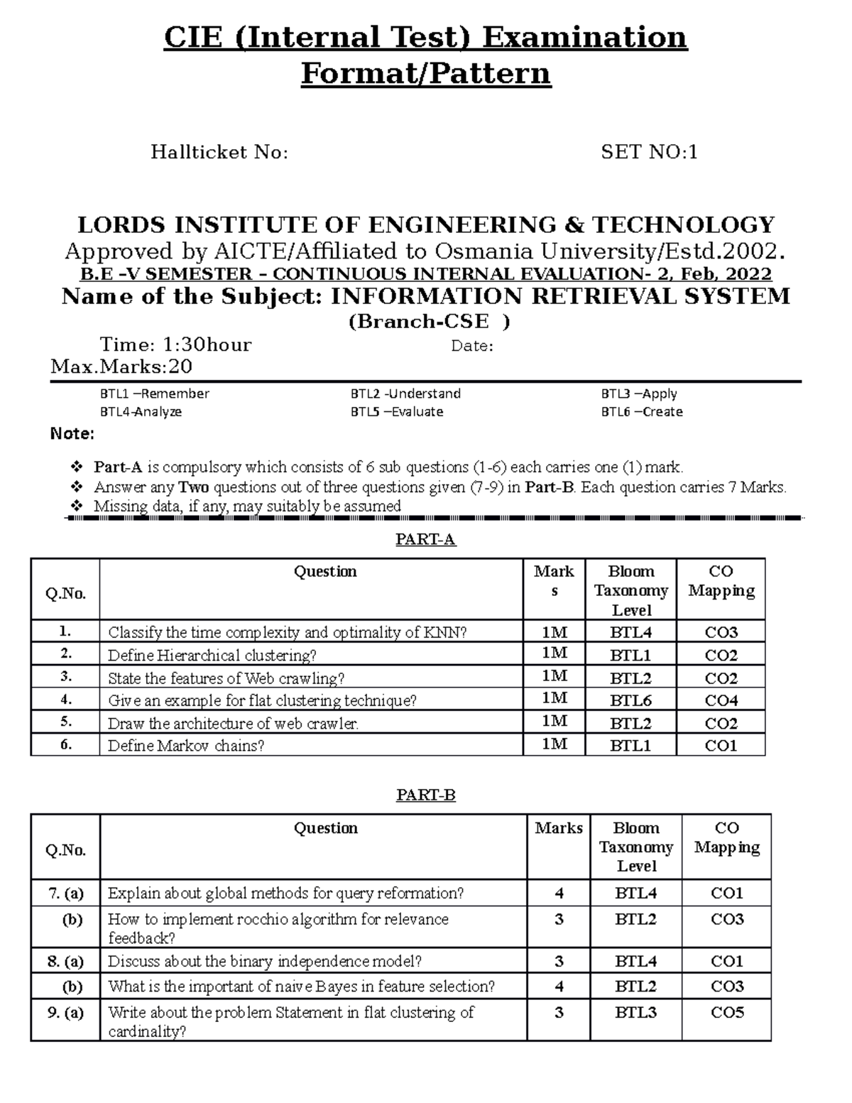 IRS Set-1 - Helr - CIE (Internal Test) Examination Format/Pattern ...