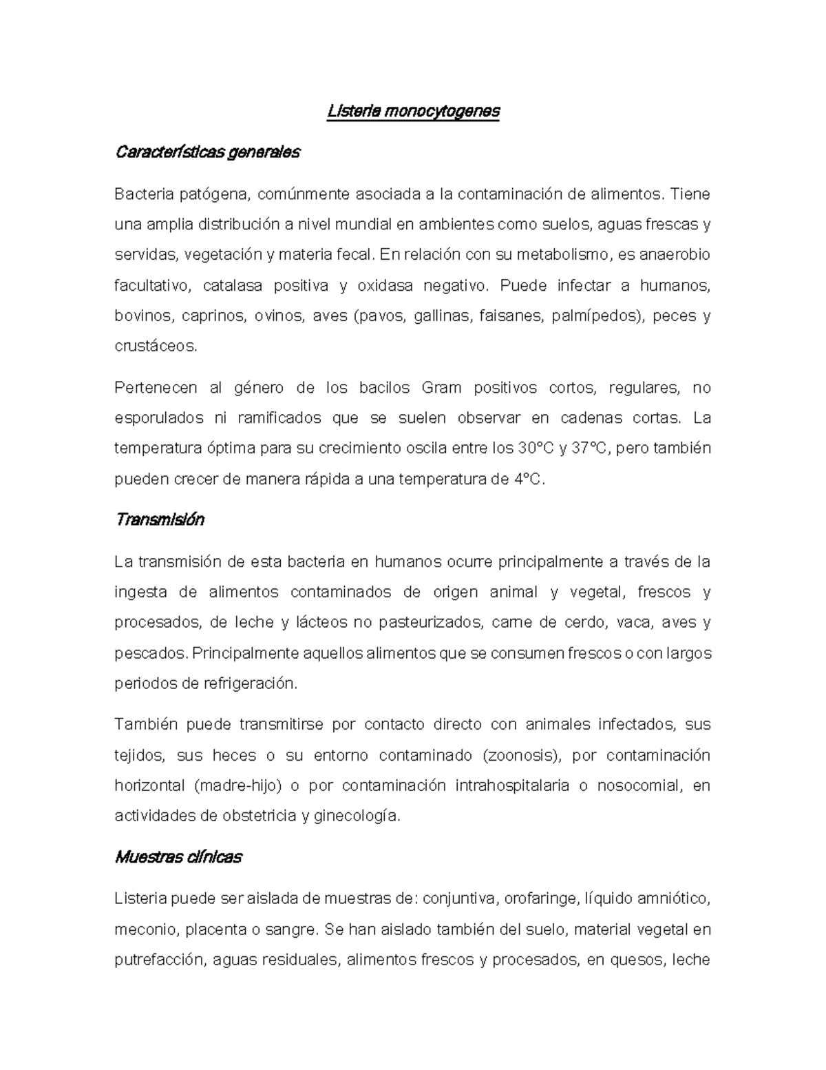 Listeria Monocytogenes Listeria Monocytogenes Caracter Sticas