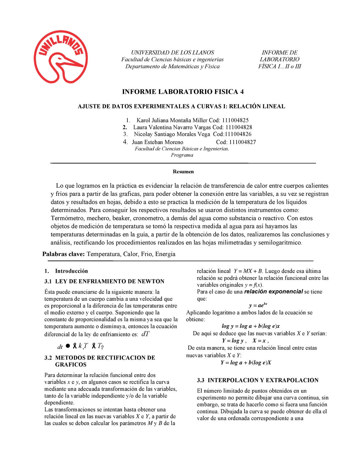 Informe Laboratorio 2 Fisica M 4 Universidad De Los Llanos Facultad