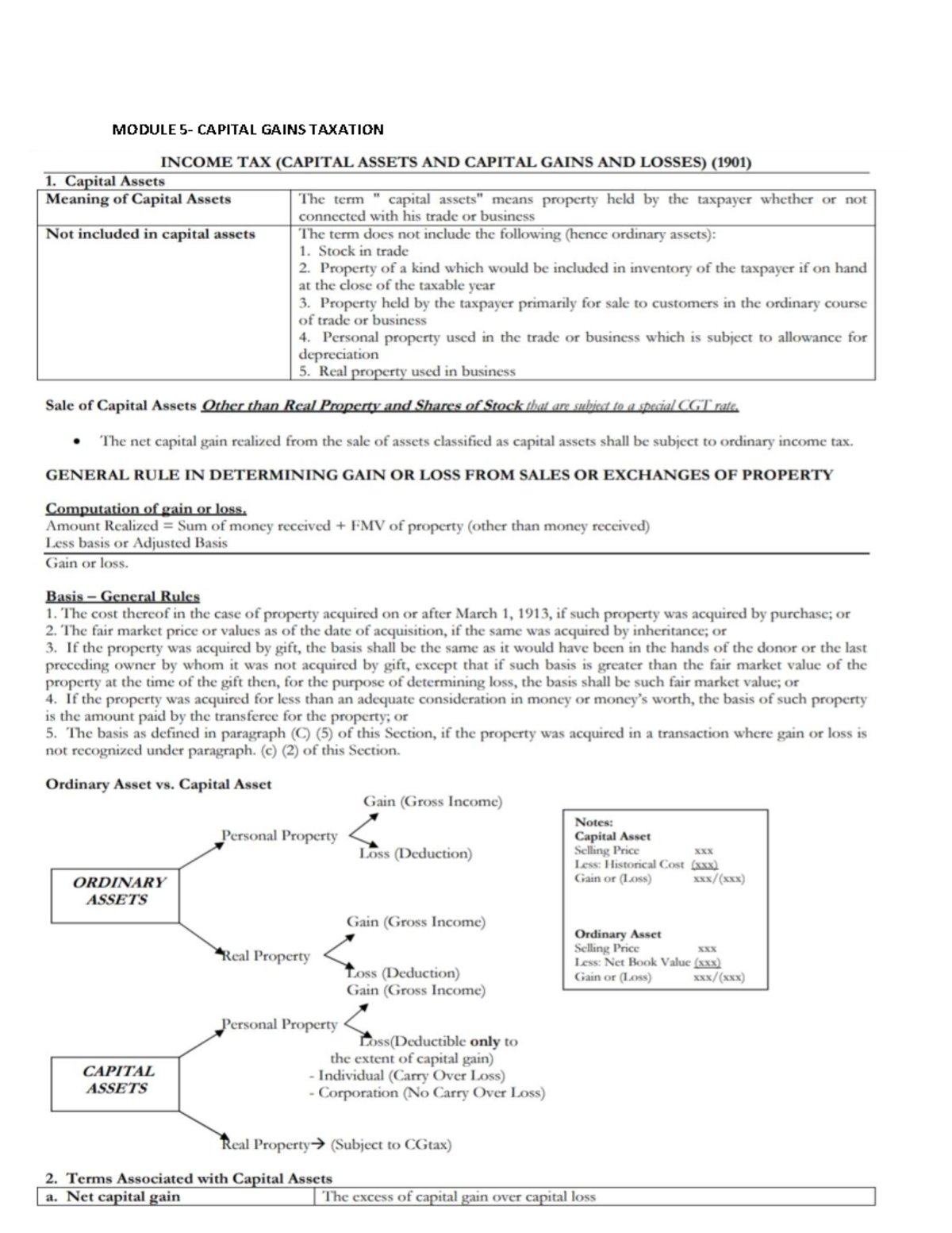 Module 5 - Capital Gains Taxation - Income Taxation - MODULE 5- CAPITAL ...