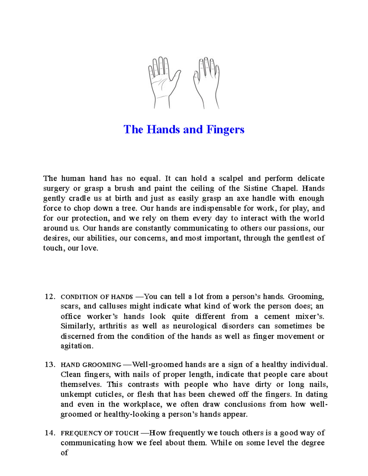 The Hands and Fingers The Dictionary of Body Language in Criminology