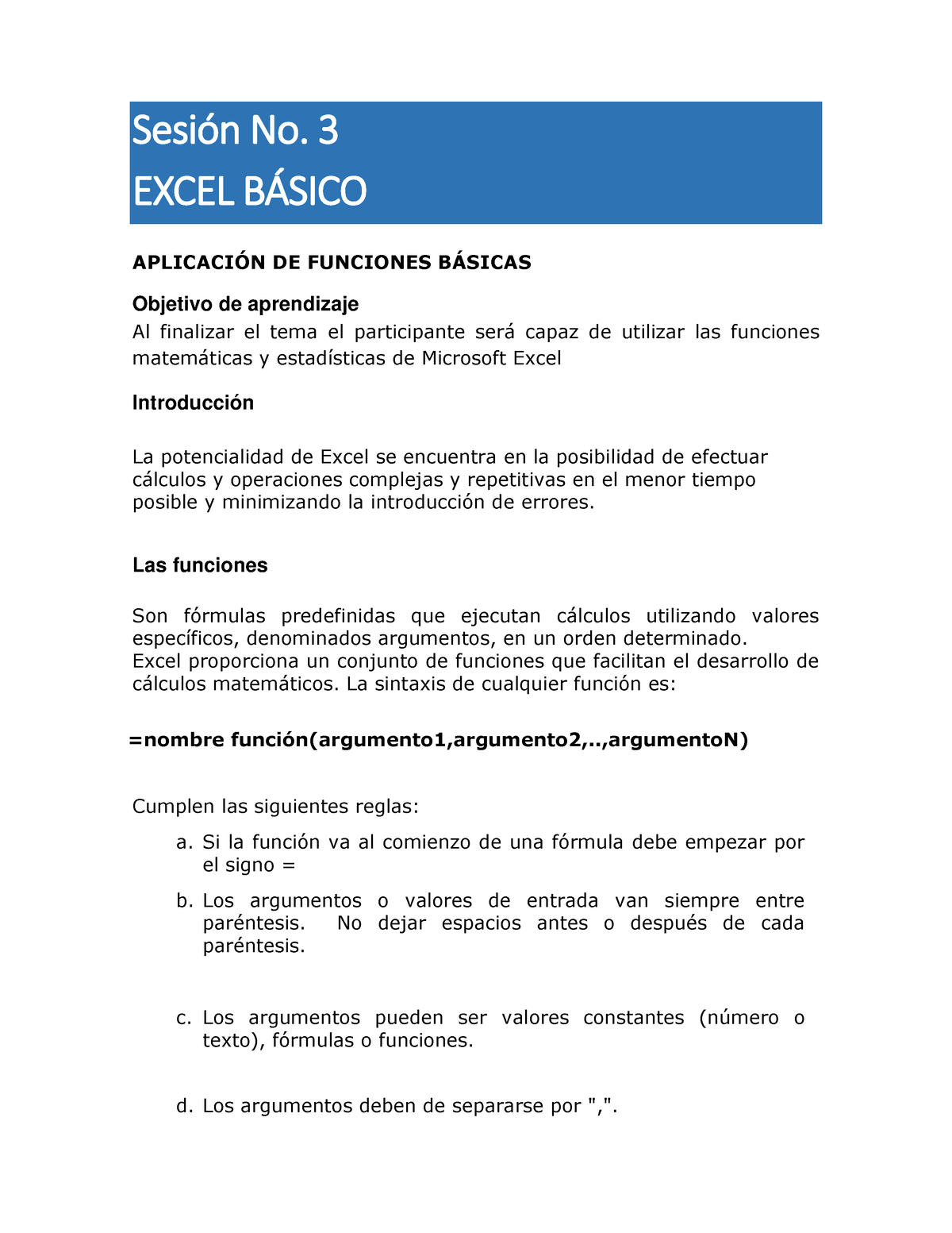 Excel BÃ SICO- Sesion 3 - Curso Extracurricular - Sesión No. 3 EXCEL ...