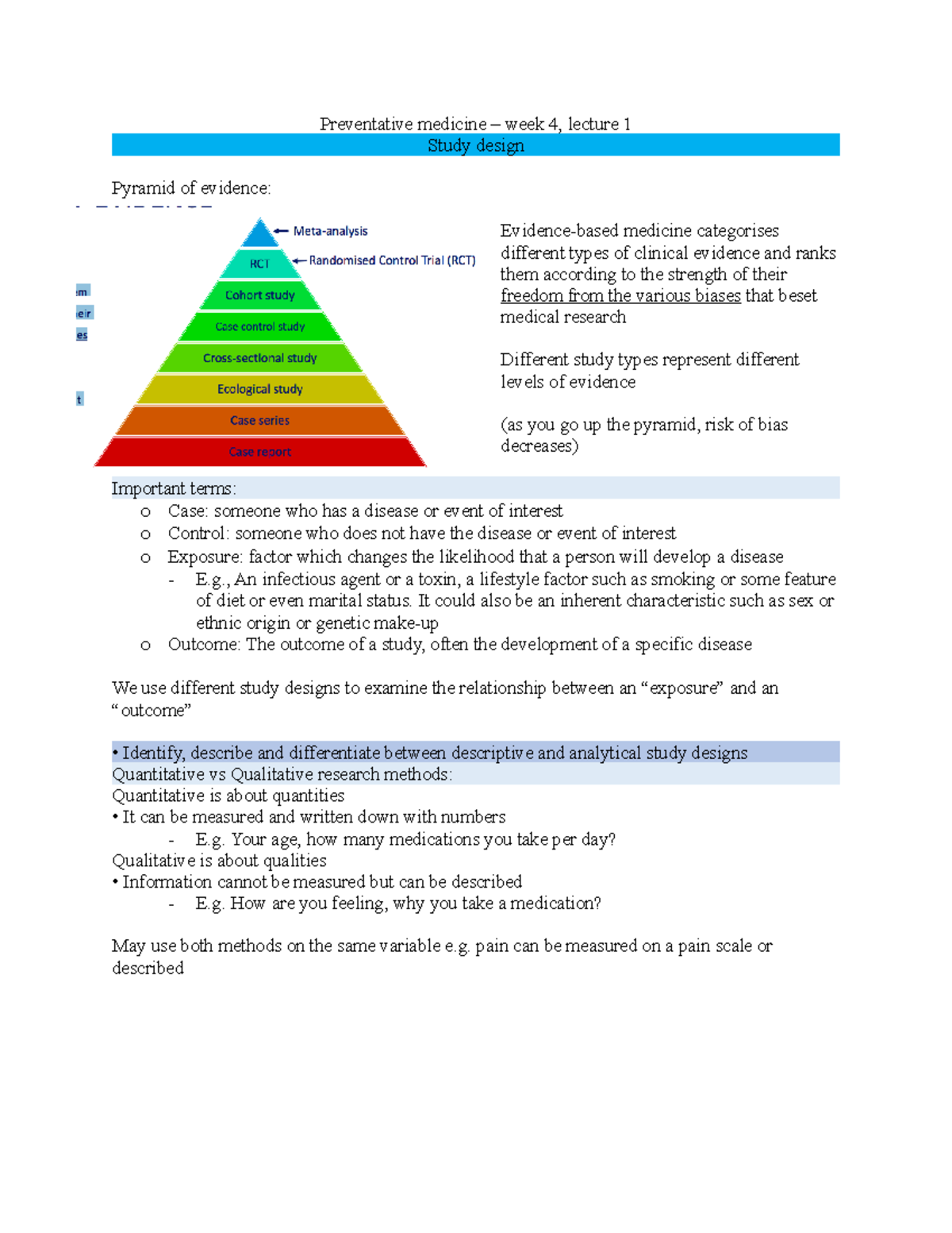 Preventative medicine – week 4 - Preventative medicine – week 4 ...