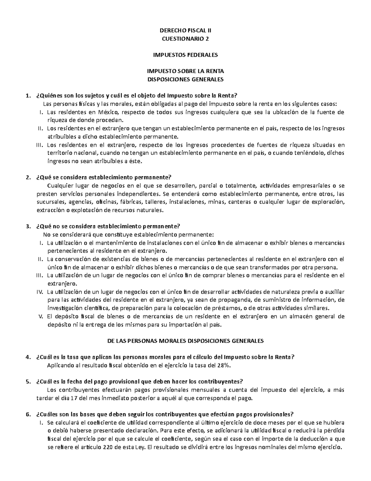 Derecho Fiscal II (Cuest. 2) - DERECHO FISCAL II CUESTIONARIO 2 ...