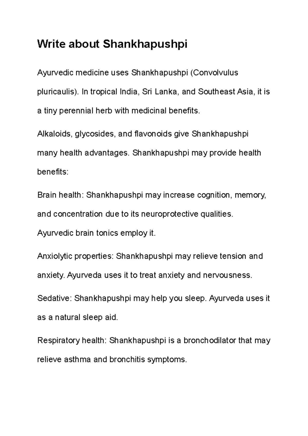 Write about Shankhapushpi - Write about Shankhapushpi Ayurvedic ...