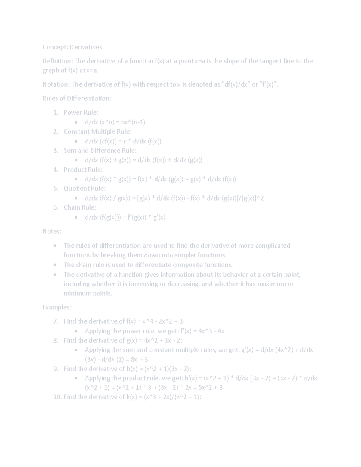 Derivatives Calculus 1 Notes And Example Problems Concept Derivatives Calculus 1 Notes And Example Problems Concept