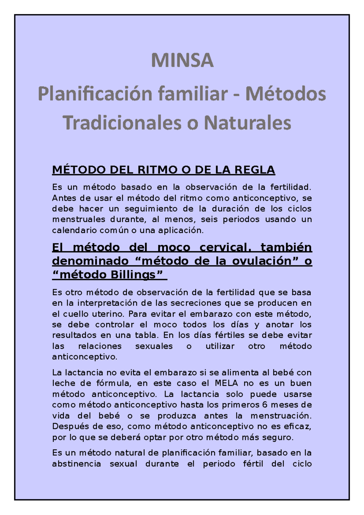 Método DEL Ritmo O DE LA Regla PC2 - MÉTODO DEL RITMO O DE LA REGLA Es ...