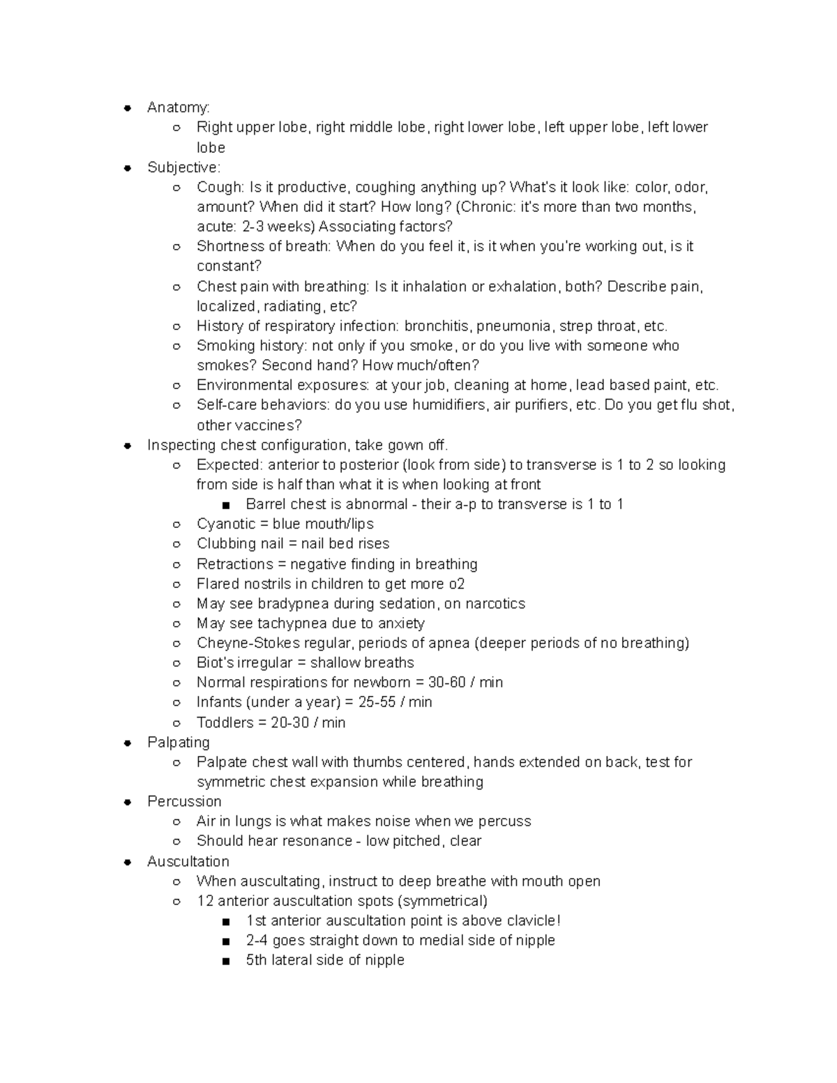 Thorax and Lungs - Health Assessment, Summer 2019 at SSC. - Anatomy ...