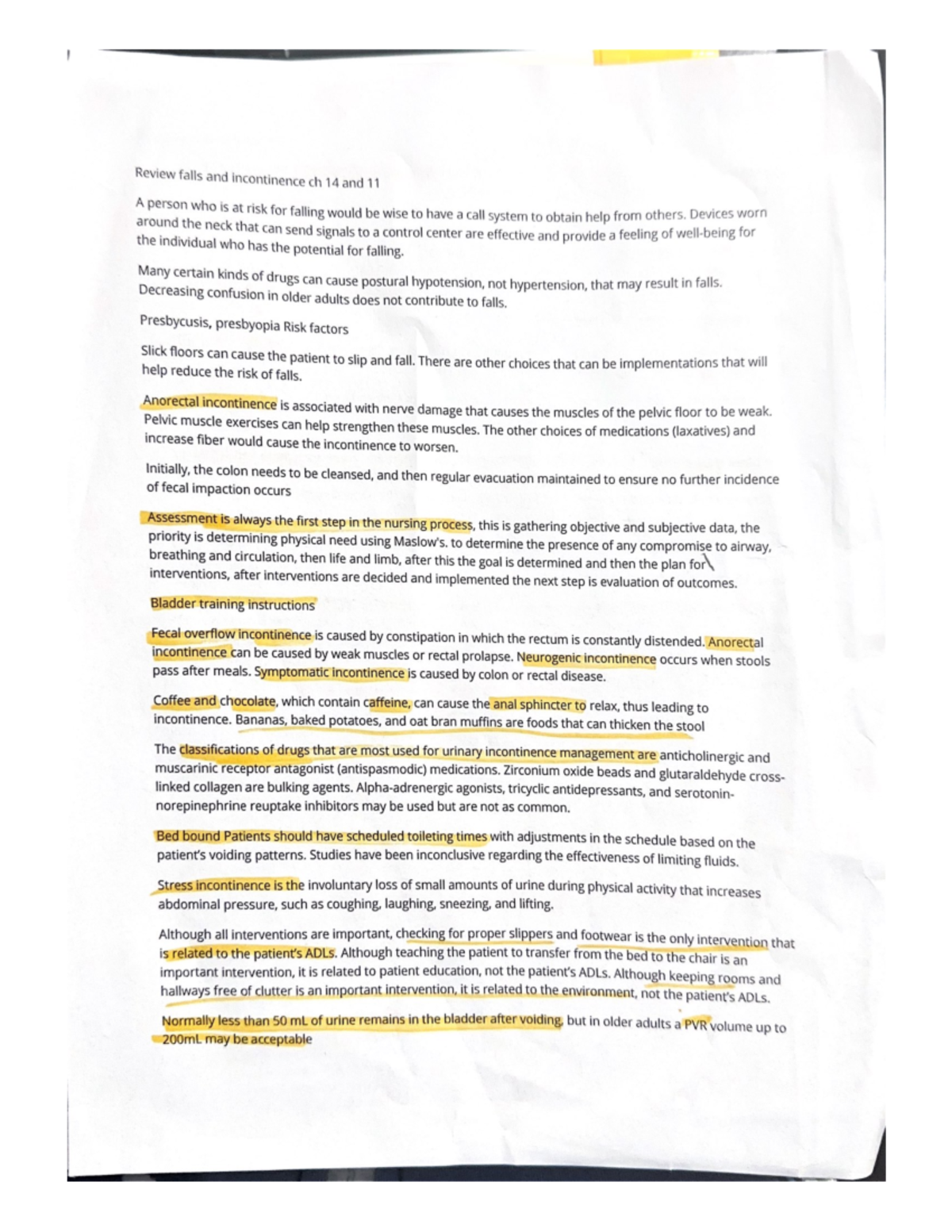 Review falls and incontinence ch 14 and 11 VN 200 Studocu