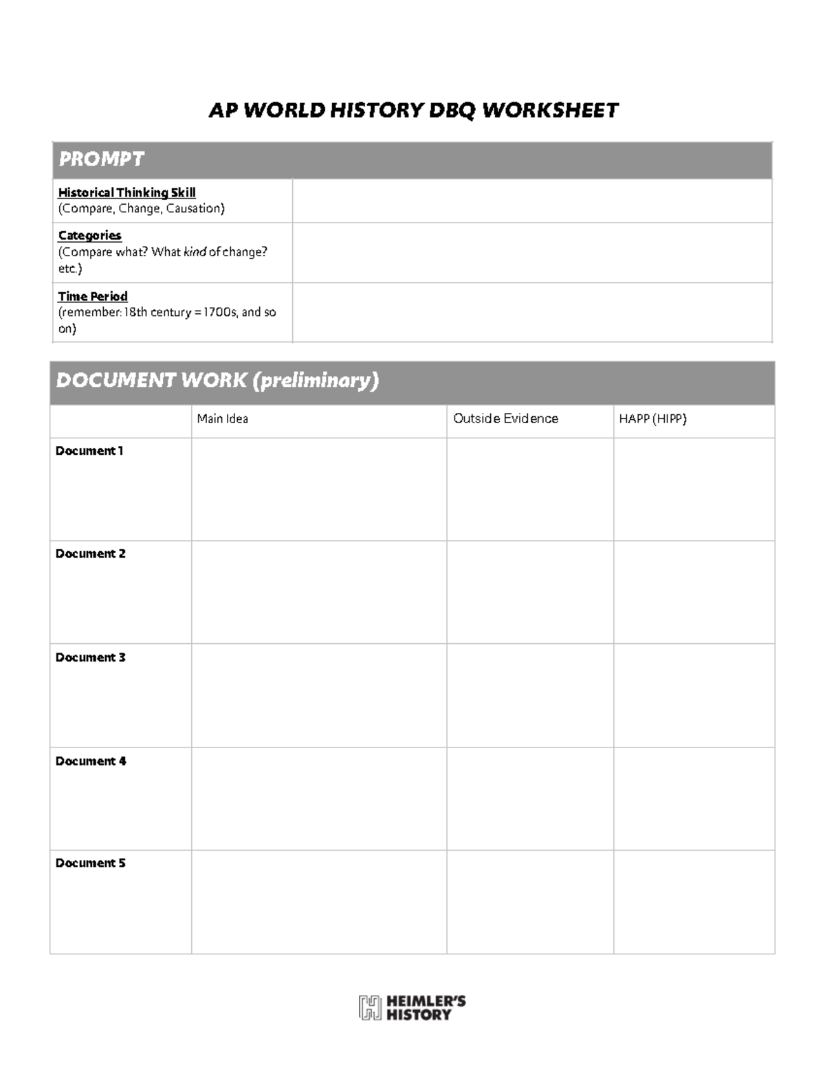 Heimler apwh dbq worksheet (Great for use) AP WORLD HISTORY DBQ