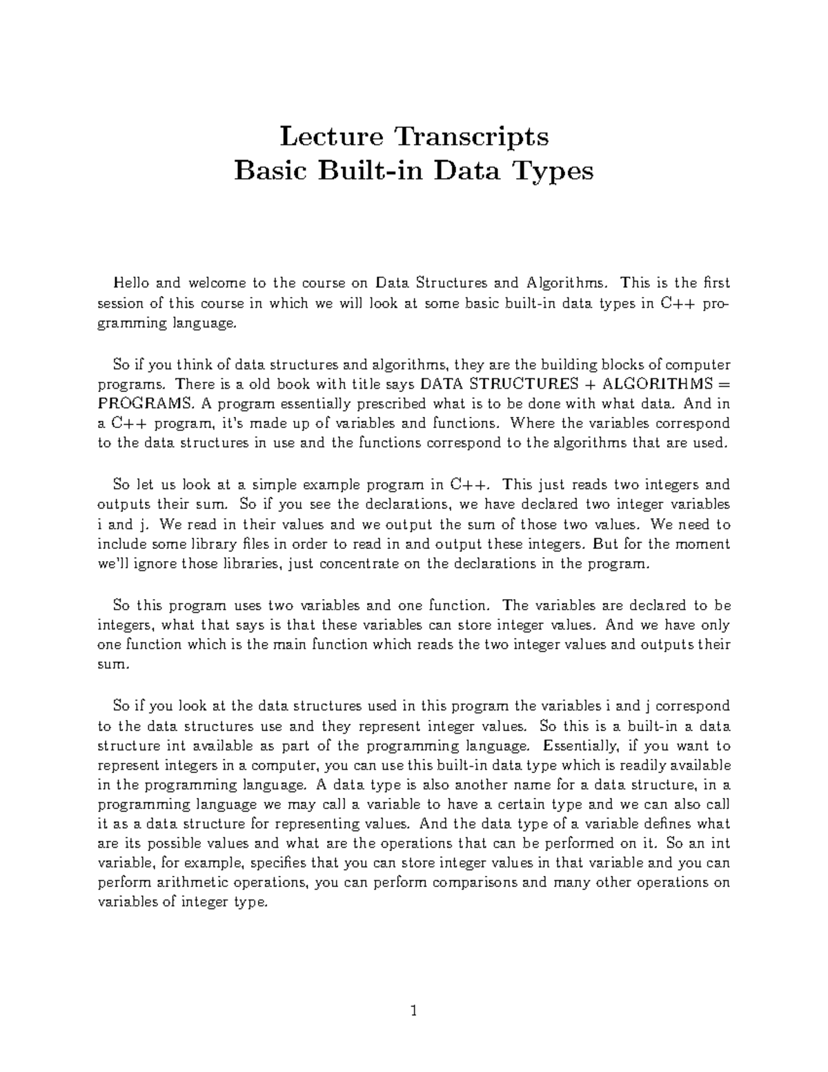 CS213x Basic Built in Data Types Transcript - Lecture Transcripts Basic ...