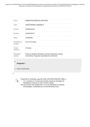 Marketing Pessoal Optativa Un04 - 21:43 Revisar Envio Do Teste ...