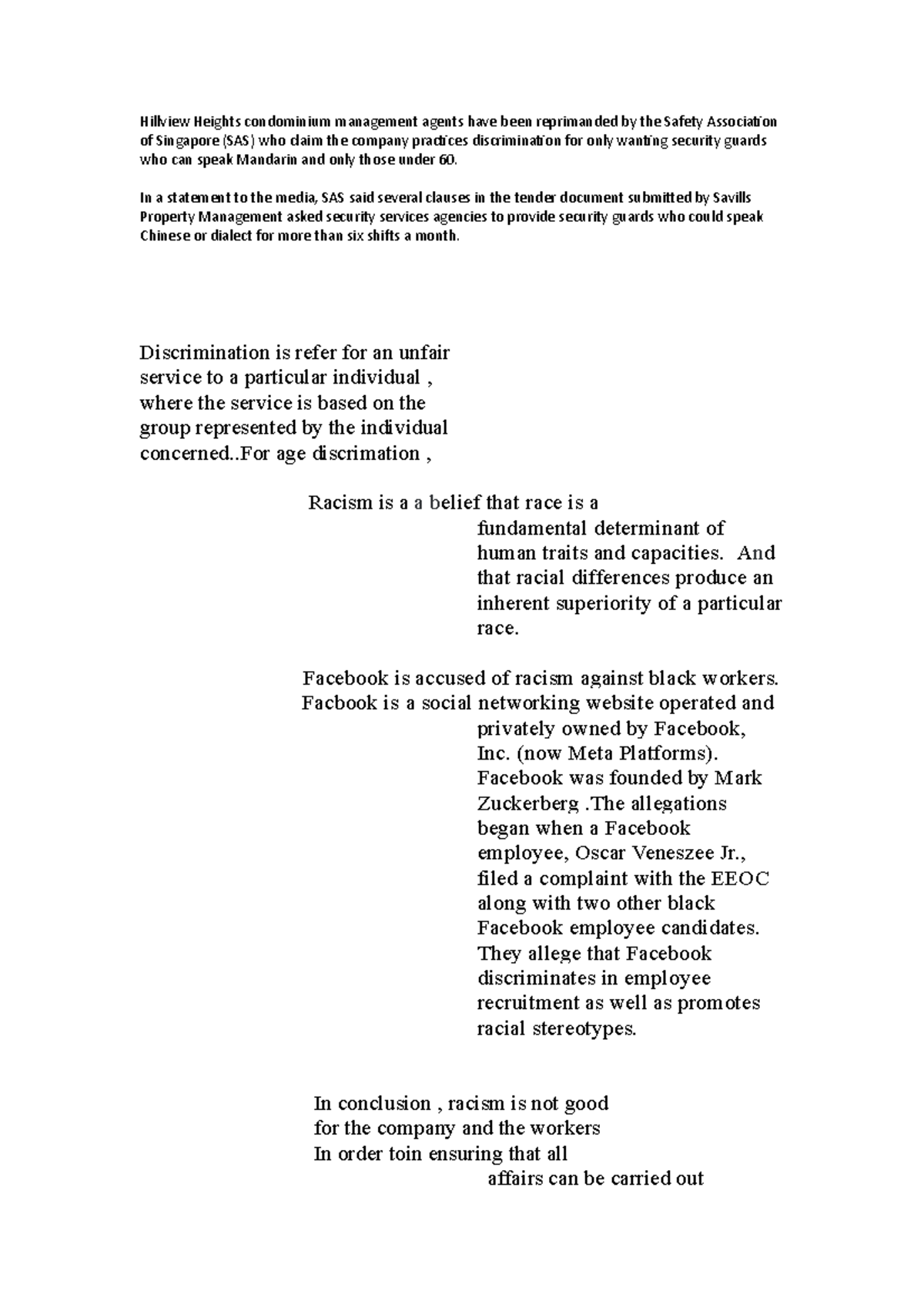 Hillview Heights condominium management agents hav In a statement to