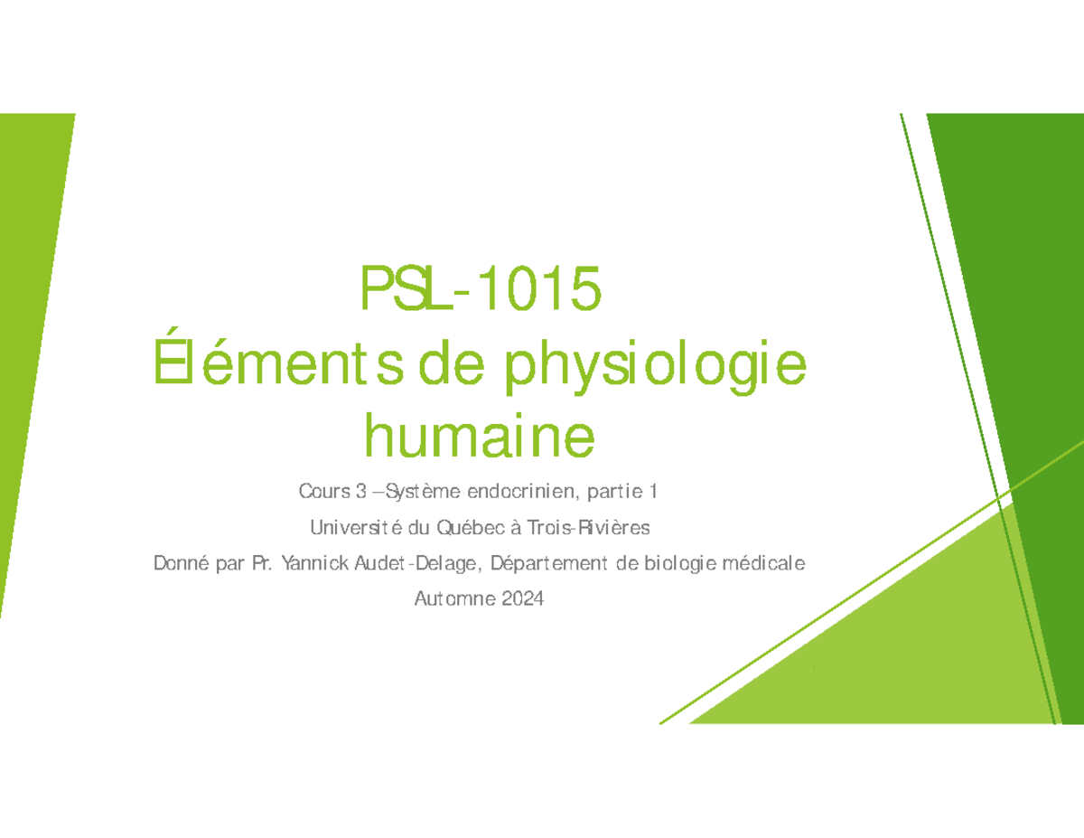 Cours 3 et 4- Le système endocrinien 1-2 - Cours 3 – Système ...