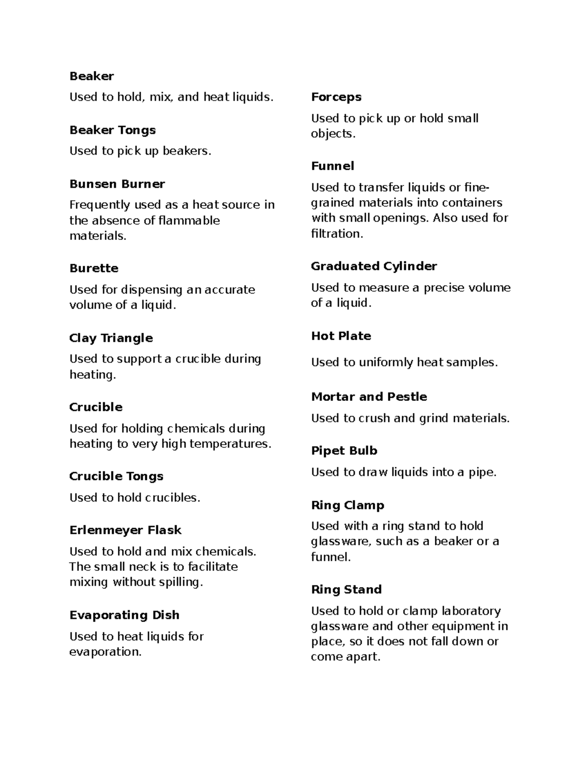 Laboratory Apparatus Beaker Used to hold, mix, and heat liquids