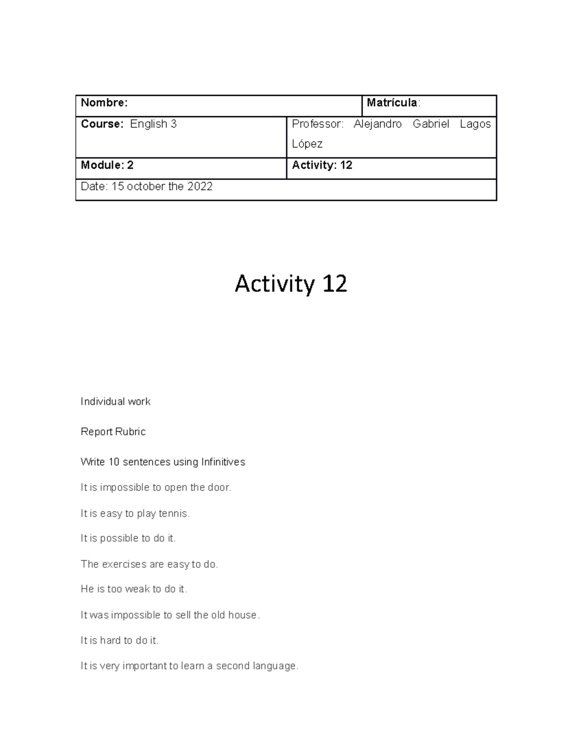 Activity 12 - ingles avanzado 3 - TecMilenio - Studocu