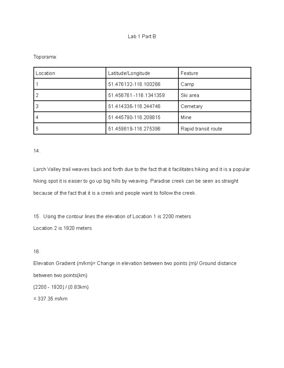 GG101 Lab B - Lab 1 Part B Toporama: Location Latitude/Longitude ...