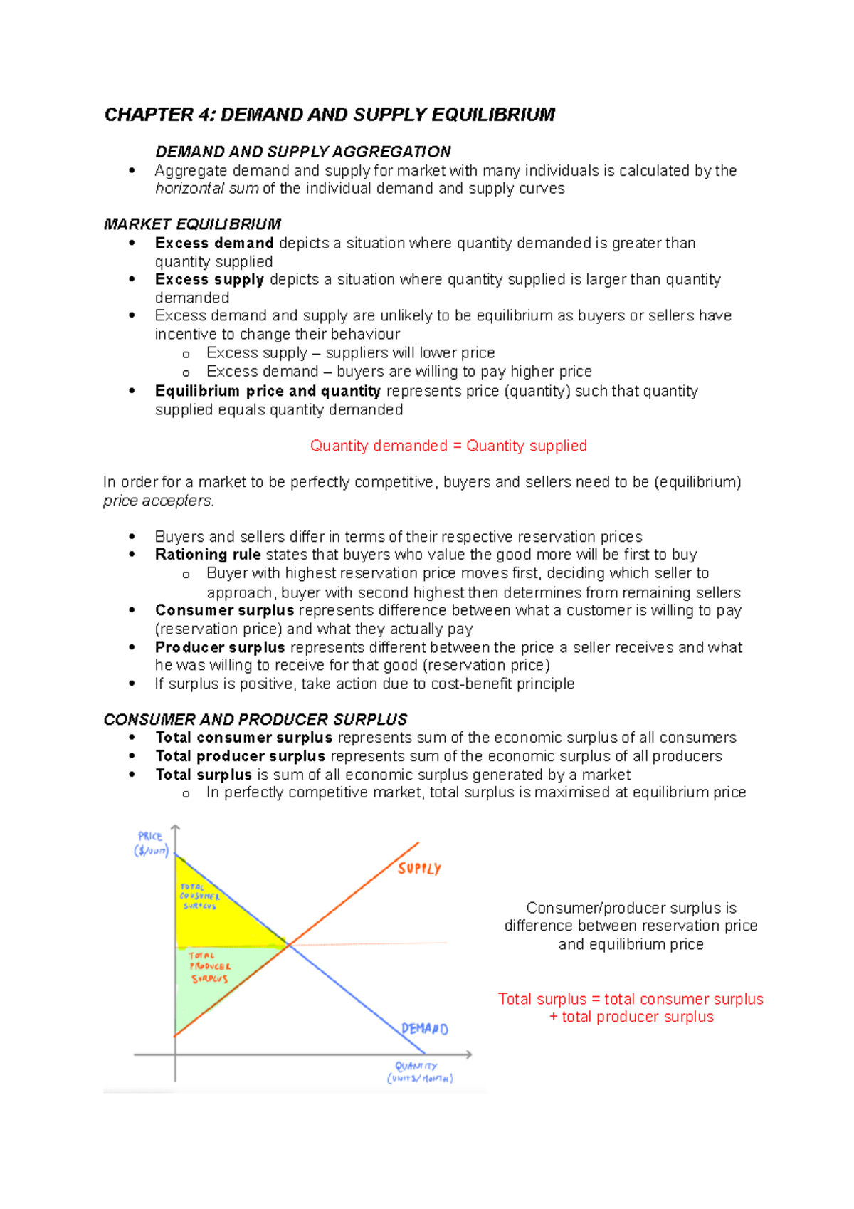 ECON1101 Notes - CHAPTER 4: DEMAND AND SUPPLY EQUILIBRIUM DEMAND AND ...