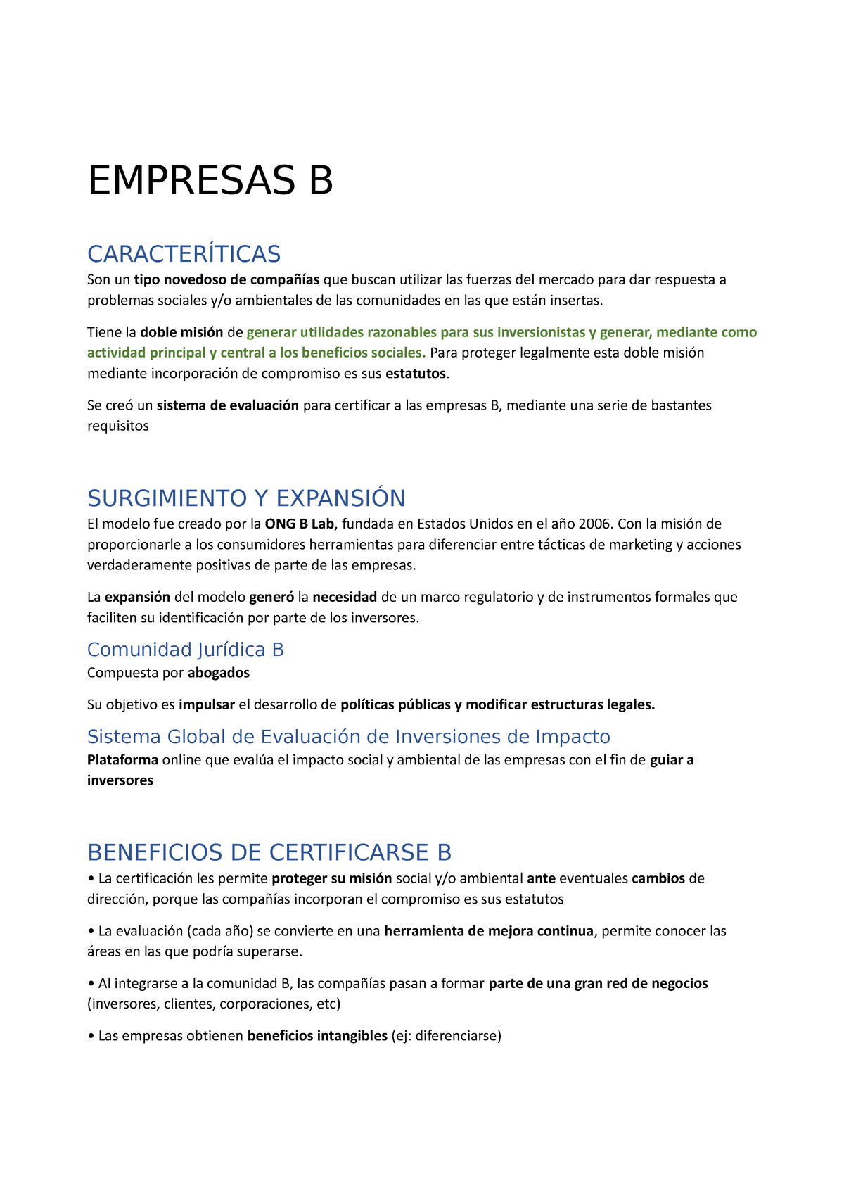 Empresas B Resumen - EMPRESAS B CARACTERÍTICAS Son Un 琀椀po Novedoso De ...