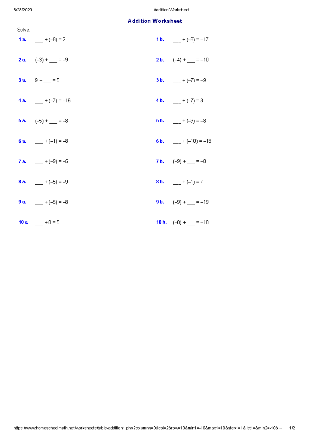 Addition Worksheet 3 - notes - 8/28/2020 Addition Worksheet Addition ...