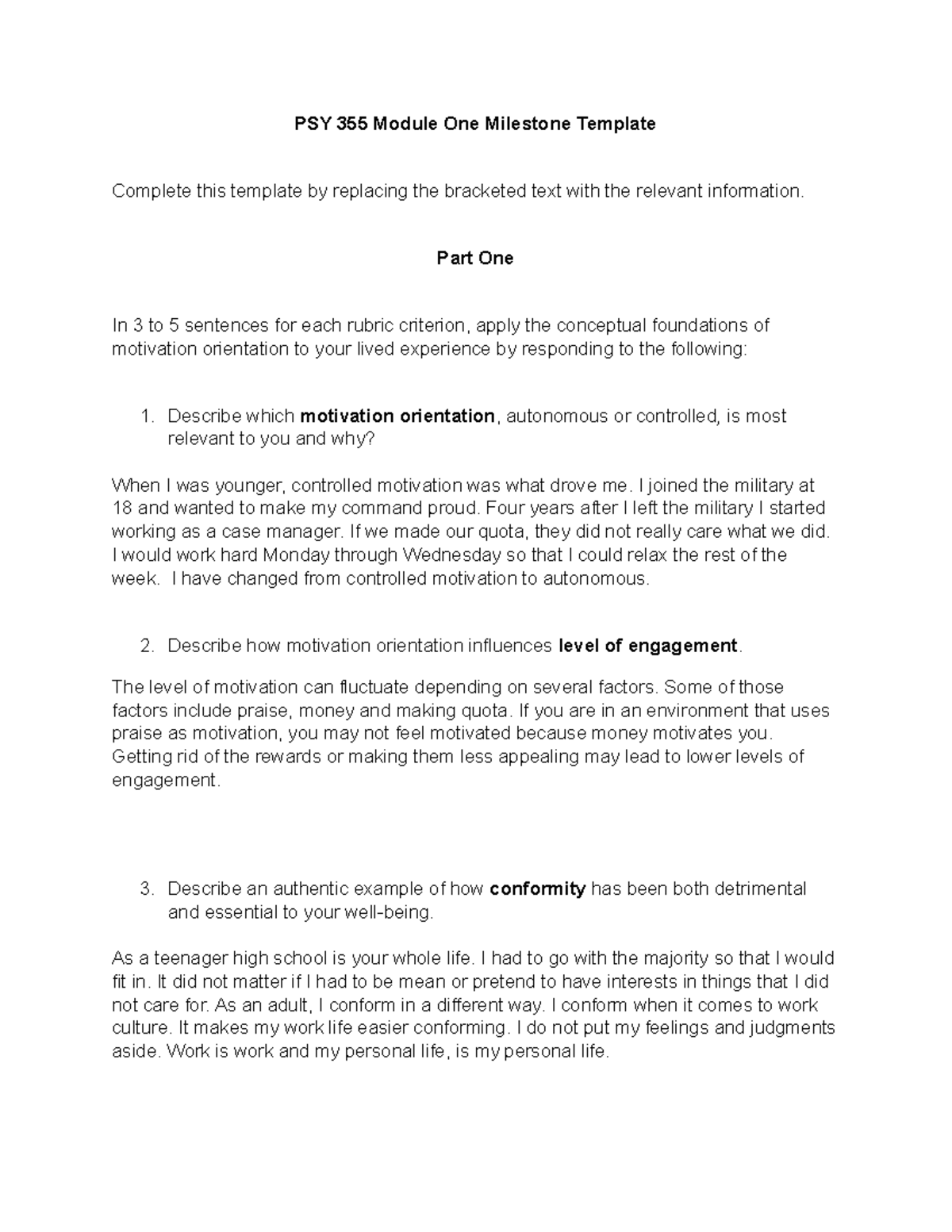 PSY 355 Module One Milestone Template - PSY 355 Module One Milestone ...