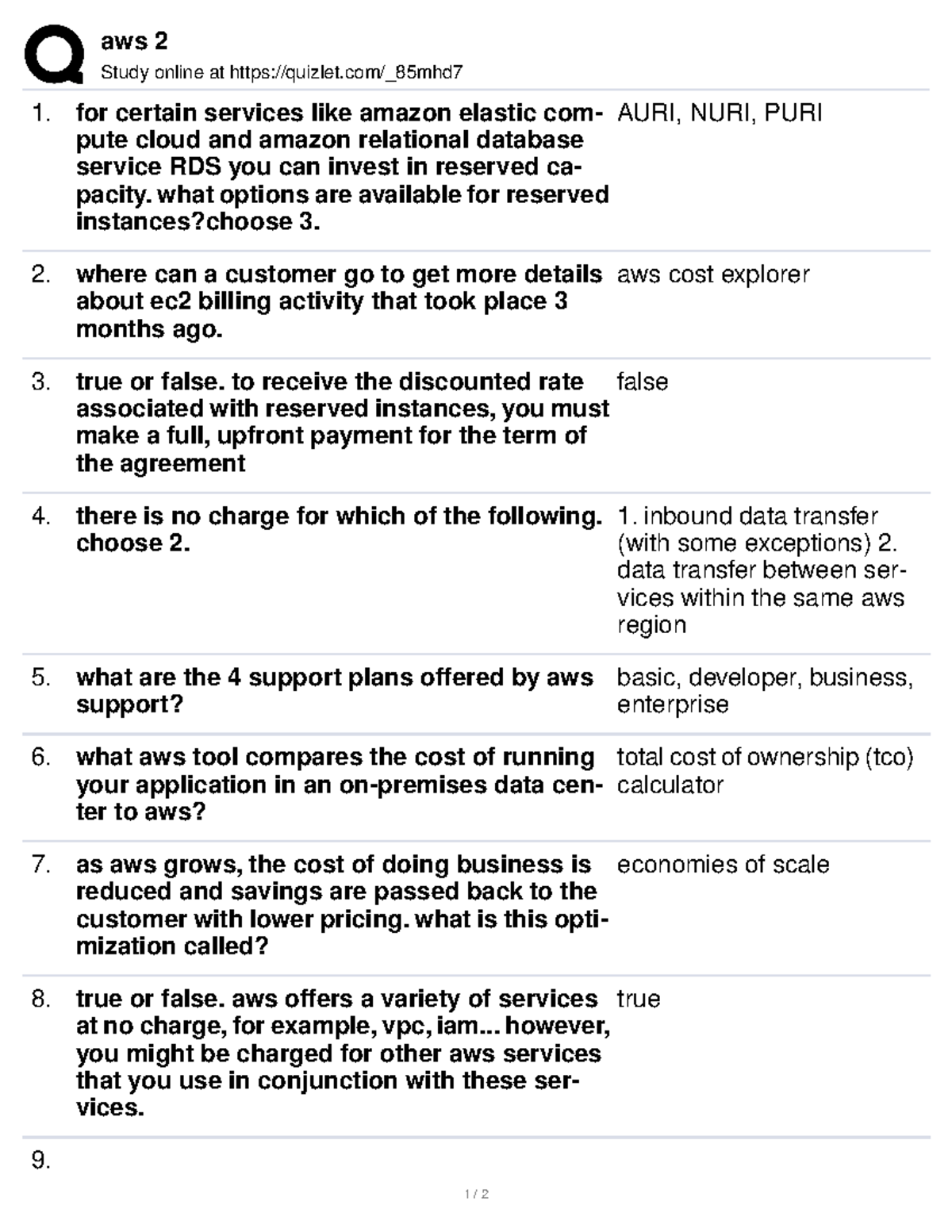 Aws 2 - Module Knowledge Check - aws 2 Study online at quizlet/_85mhd ...